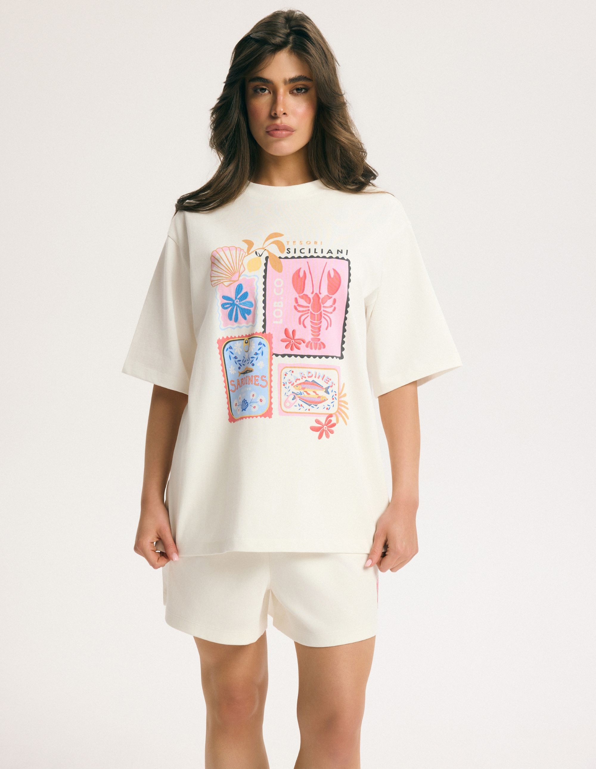 ESOTIQ T-Shirt Oversize-T-Shirt aus Baumwolle mit Reiseprint, Waikiki