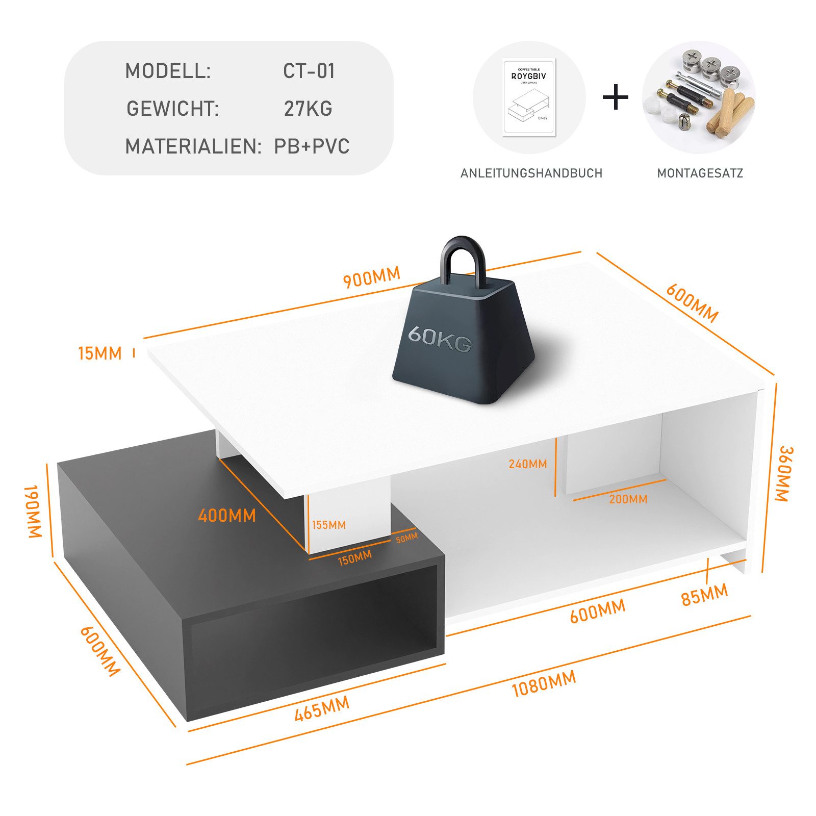 ROYGBIV Couchtisch Wohnzimmertisch, Coffee Table mit offener Stauraum, Sofa günstig online kaufen