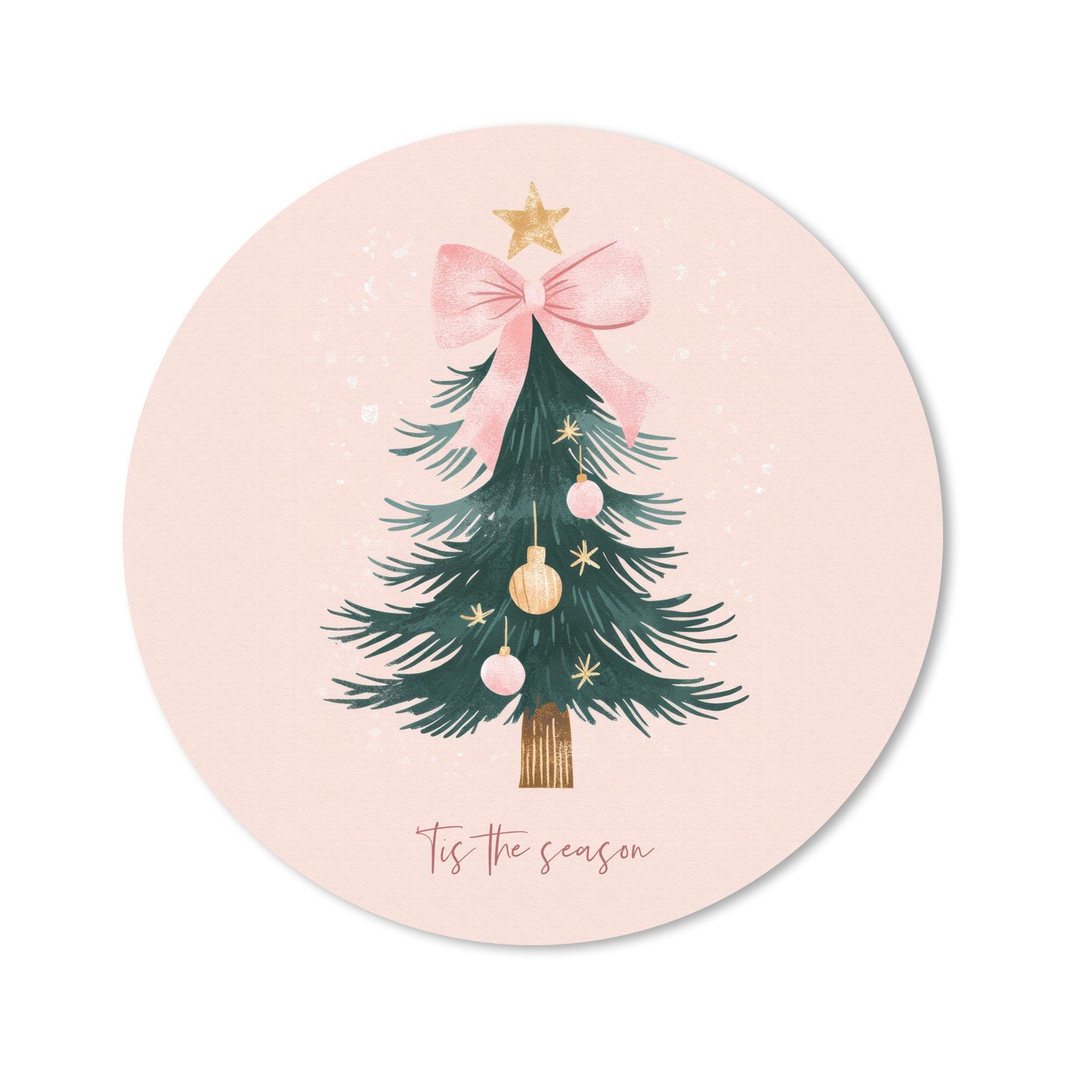 MuchoWow Mauspad Weihnachtszeit - Weihnachtsbaum - Rosa (1-St), Mousepad mit Rutschfester Unterseite, Gaming, Rund, 40x40 cm
