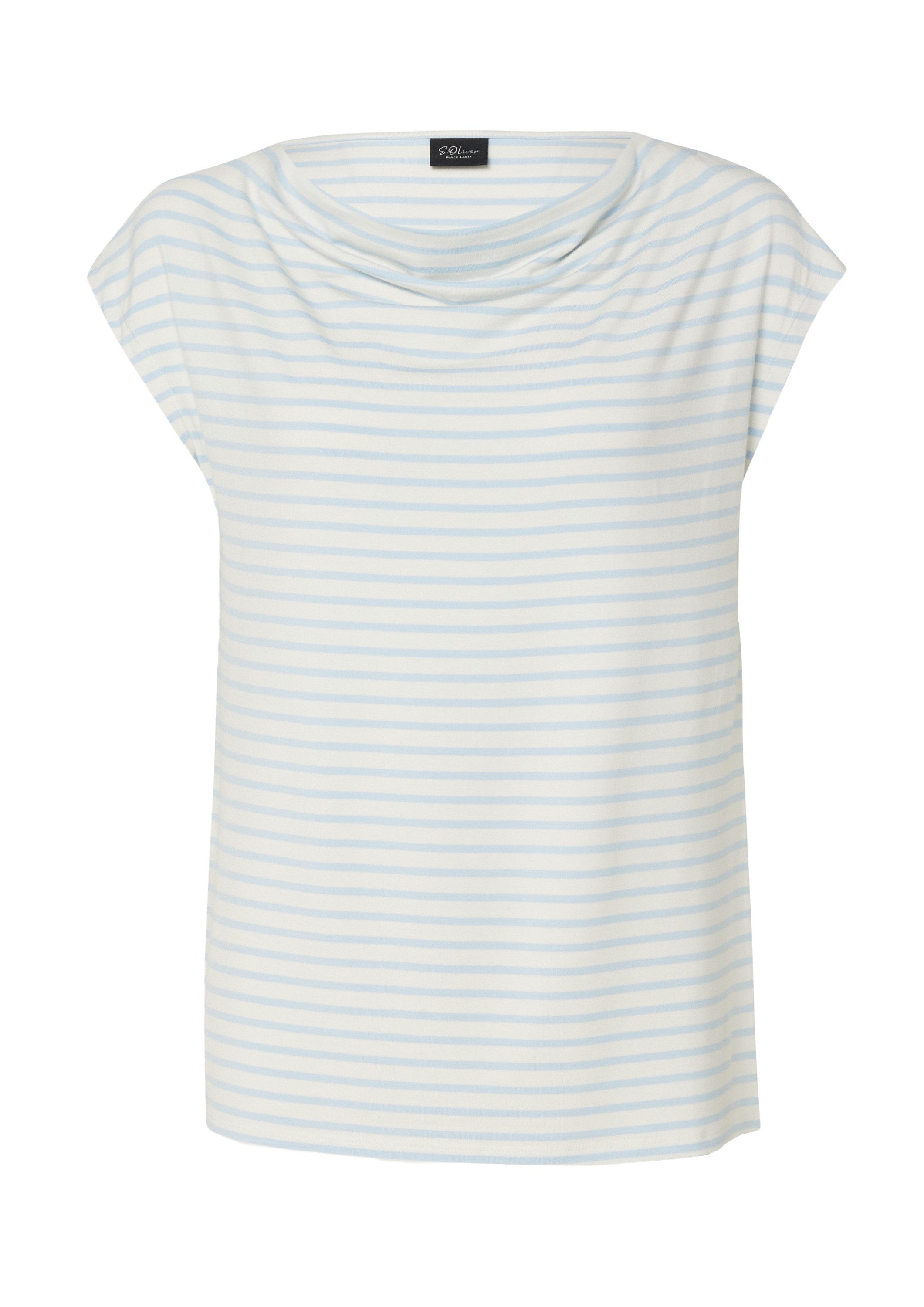 s.Oliver Kurzarmshirt T-Shirt Viskoseshirt mit Wasserfall-Ausschnitt und Streifen