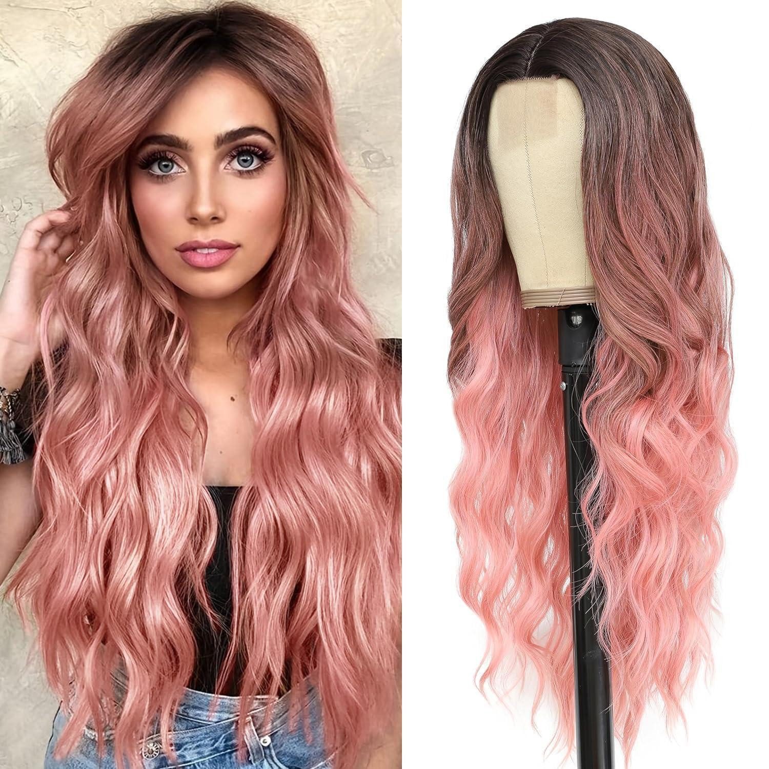 LuxusKollektion Kunsthaarperücke Perücke Cosplay Ombre Pink 66 cm Mittelscheitel 26 Inch Ombre Rosa