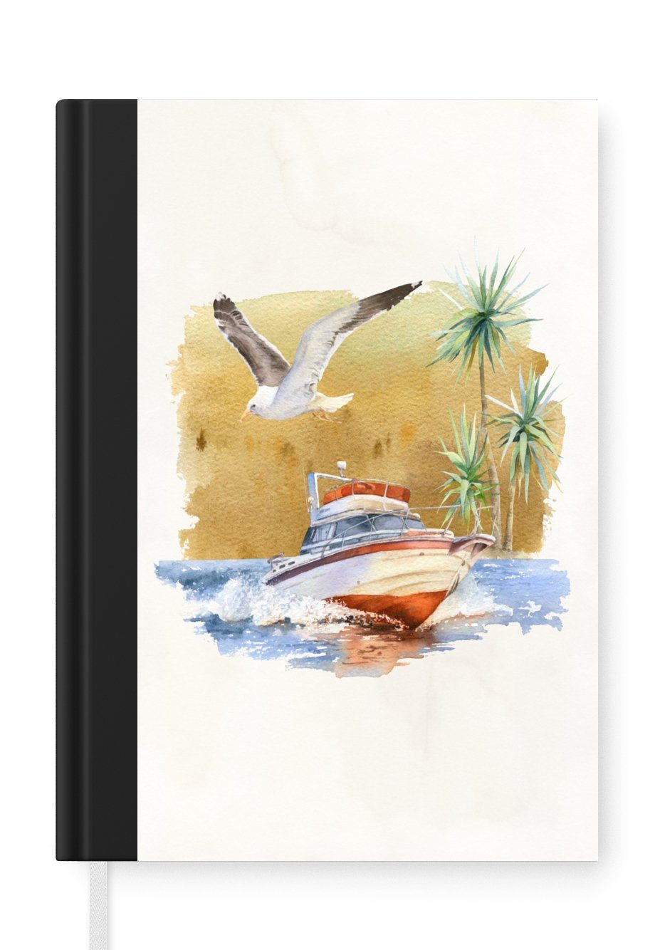 MuchoWow Notizbuch Boot - Palme Journal, A5, Tagebuch, Merkzettel, Notizheft, Haushaltsbuch Vogel, 98 - Seiten