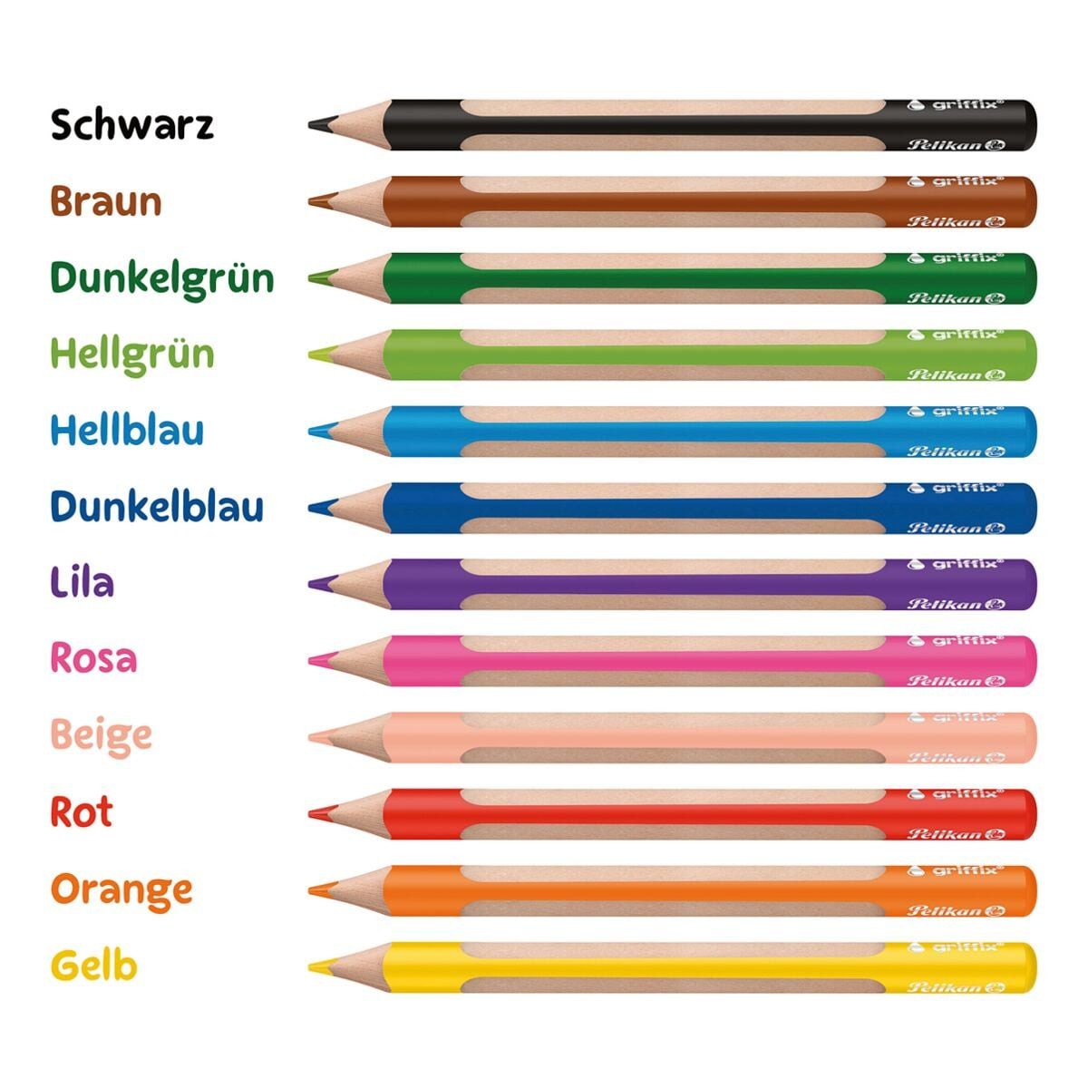 Pelikan Buntstift griffix®, (12-tlg), 12 Farben, wasservermalbar