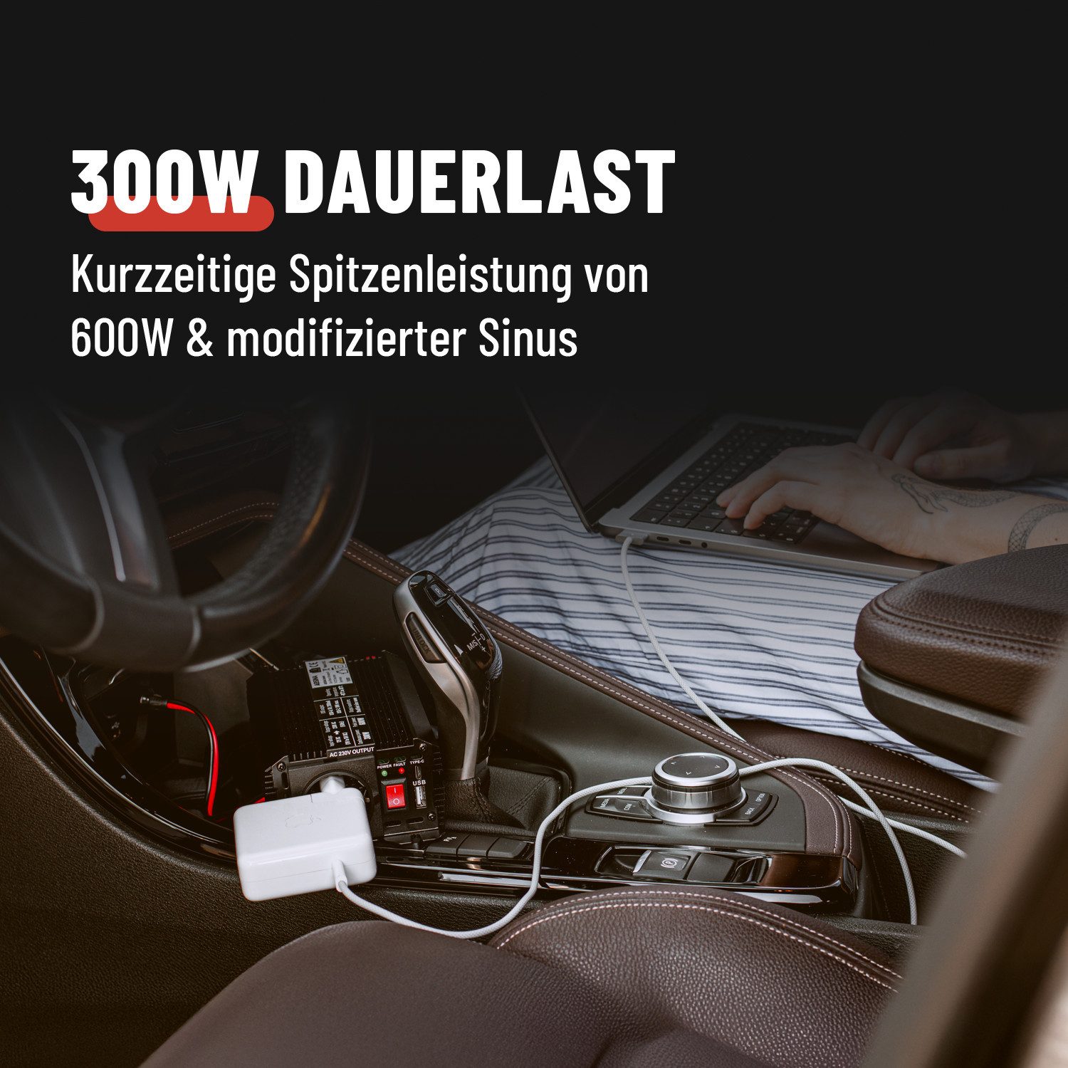 ABSINA Wechselrichter 12V auf 230V Spannungswandler Auto 2er Pack - mit mod. Sinus, (2 St) – Bild 2 von 5