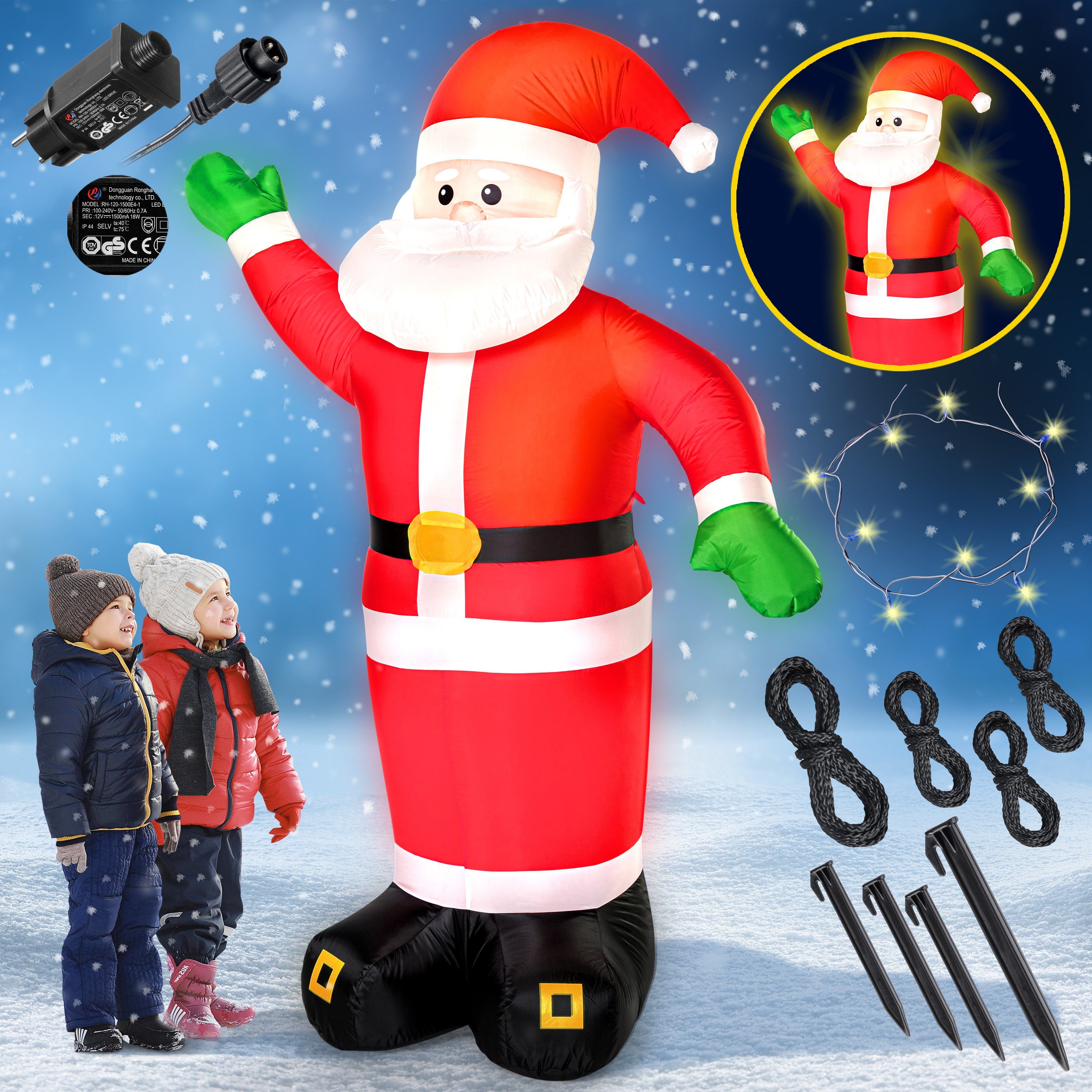 monzana Weihnachtsmann, Aufblasbarer XXL Befestigungsmaterial Außen LED 250cm IP44 Beleuchtet