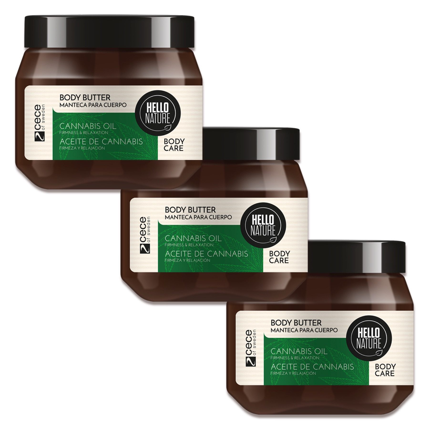 P-Beauty Cosmetic Accessories Körperbutter Hello Nature Body Butter Körpercreme Hautpflege Cannabis Bio-Hanföl, 3-tlg., Körperpflege, Body Butter, Hautpflege, Hanf-öl