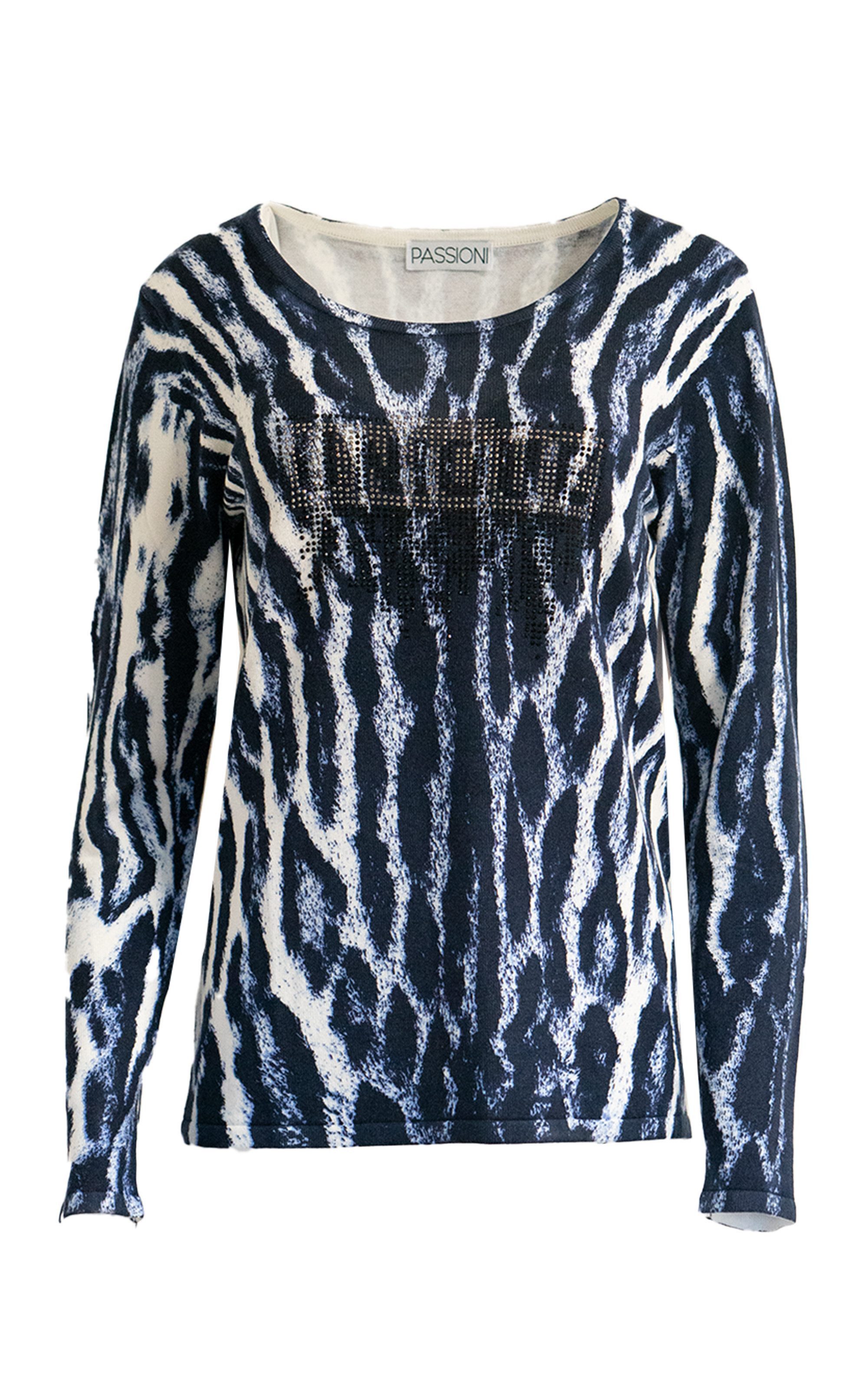 Passioni Strickpullover mit Animalprint und Strasstext günstig online kaufen