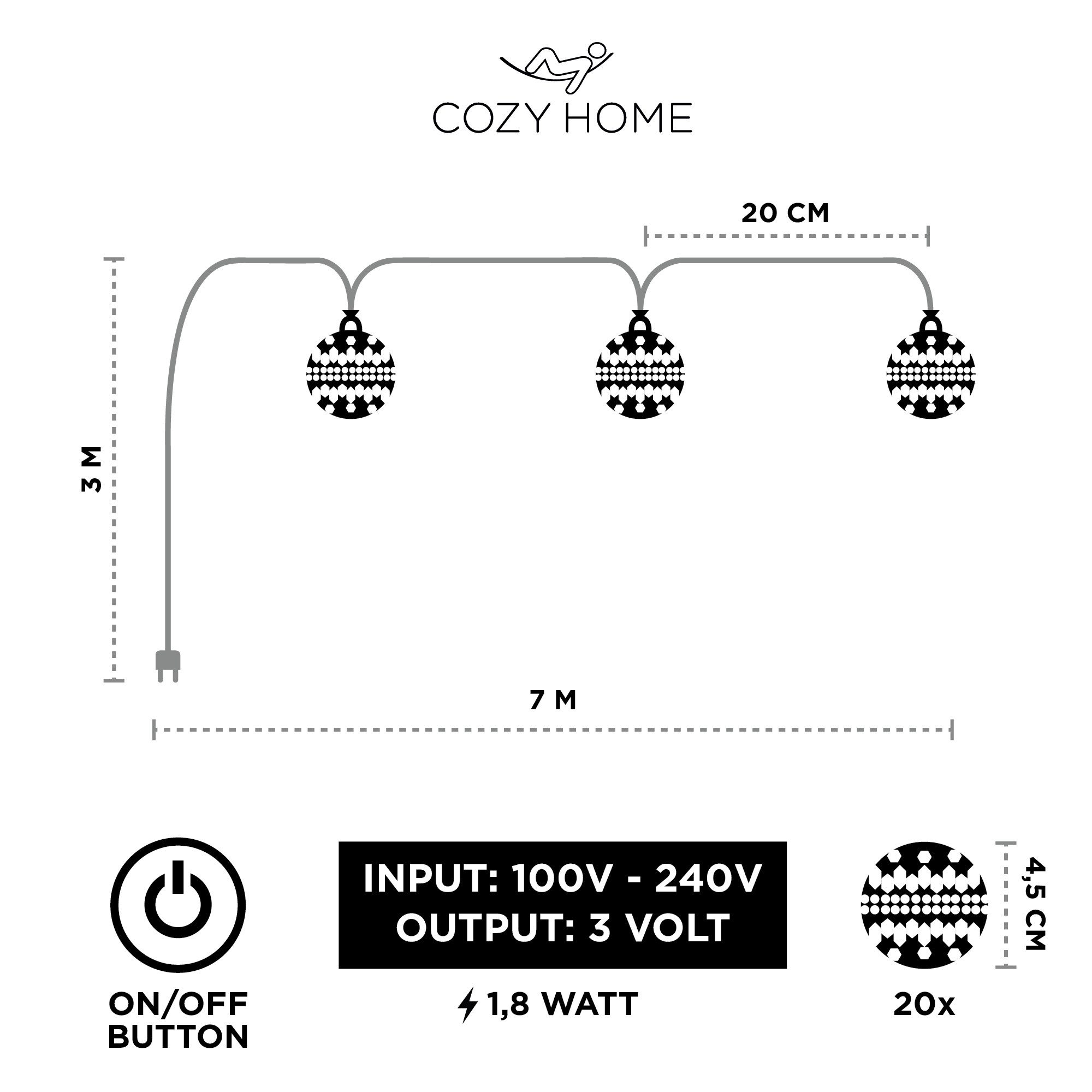 COZY HOME LED-Lichterkette Marokkanische Batterie und Stecker -, 20 LEDs I Timer-Funktion I Warmweiß I Lichterkette Innen – Bild 4 von 5