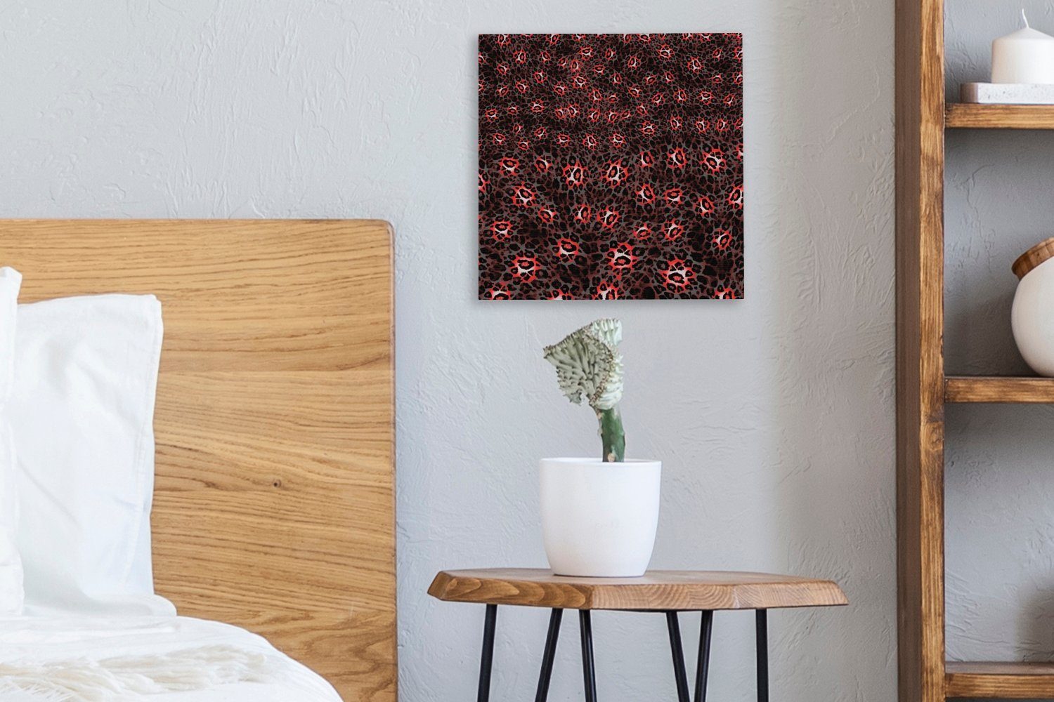 OneMillionCanvasses® Leinwandbild Leopard - Rot Bilder - Leinwand St), Wohnzimmer Schlafzimmer (1 für Muster