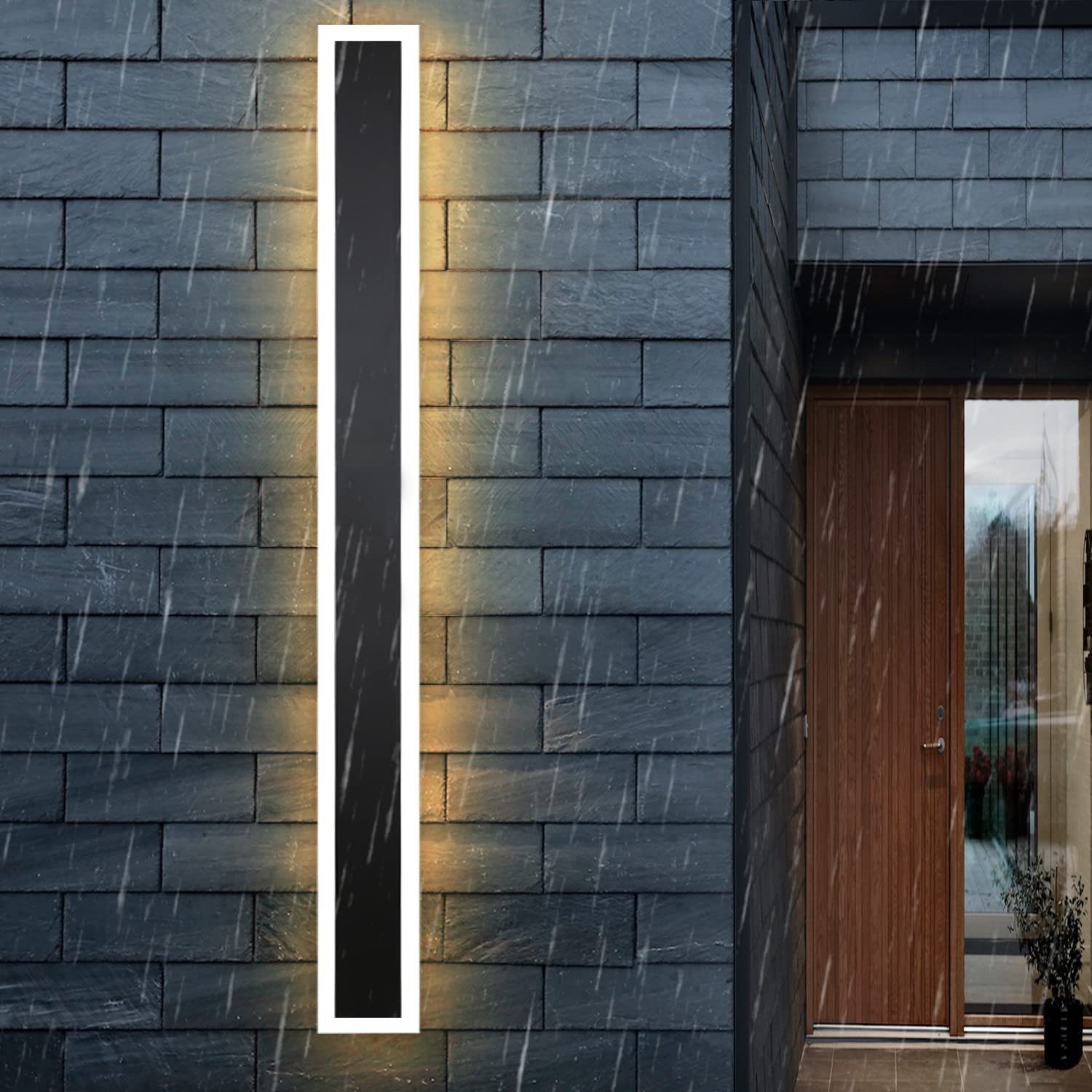 ZMH LED Außen-Wandleuchte schwarz Wasserdicht Wandbeleuchtung Modern Außen, LED fest integriert, Warmweiß, 3000K, 100cm, 21W, Rechteckig Schwarz Rechteck 100cm