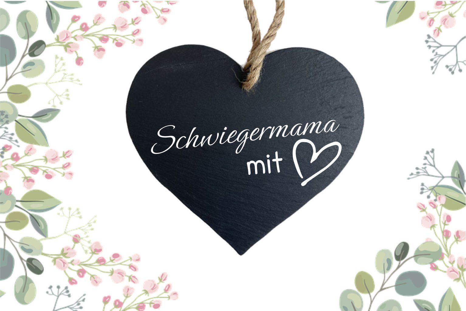 Herz Schwiegermama Lasergravur Hängedekoration - Laserdesign Schieferherz Gravur KS - mit Geschenkidee, mit