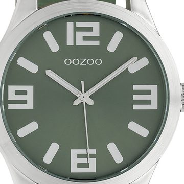 OOZOO Quarzuhr Oozoo Unisex Armbanduhr biscay-grün, (Analoguhr), Damen, Herrenuhr rund, extra groß (ca 46mm) Lederarmband, FashionStyle