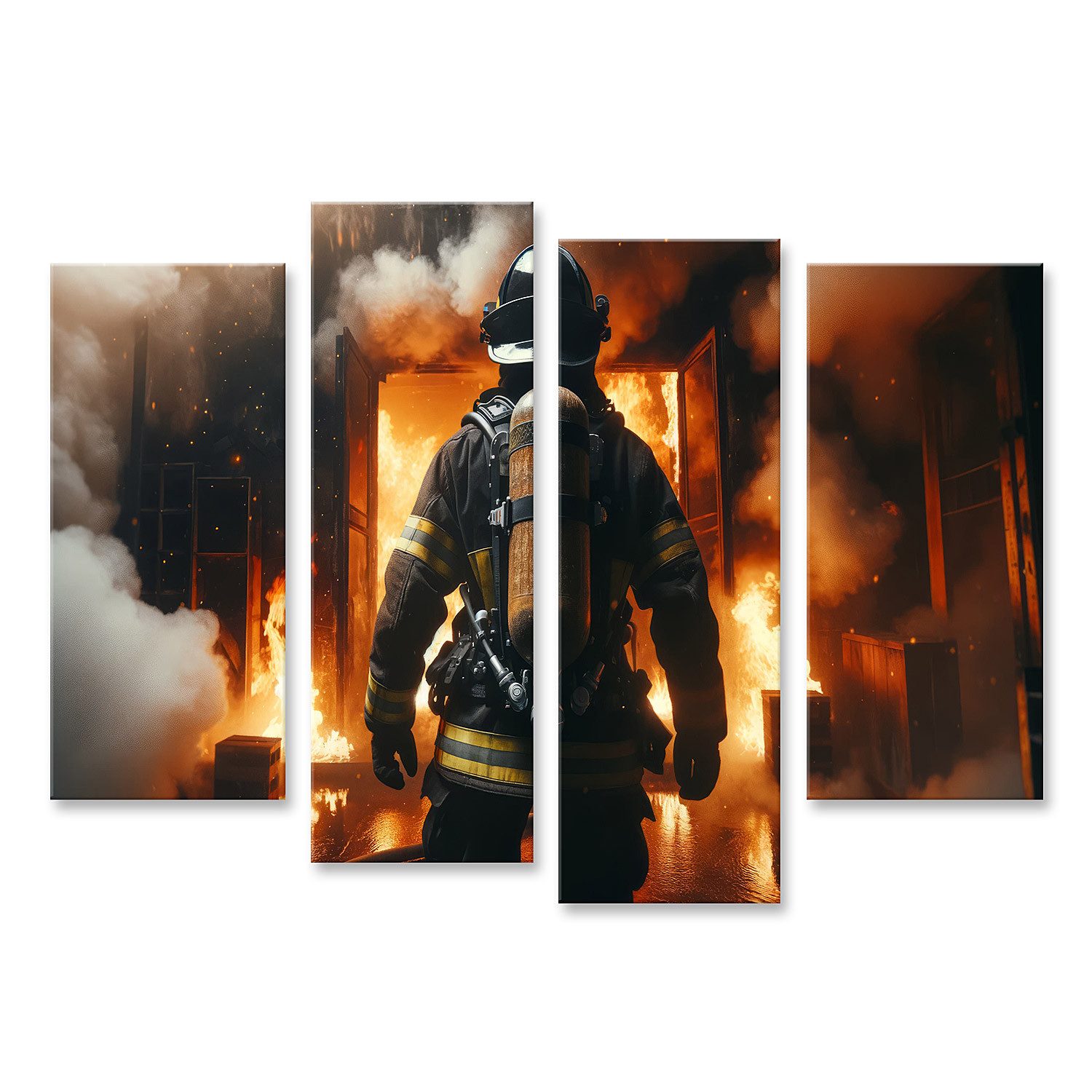 Wandbild Feuerwehrmann in Aktion - Leinwandbild 130x80cm