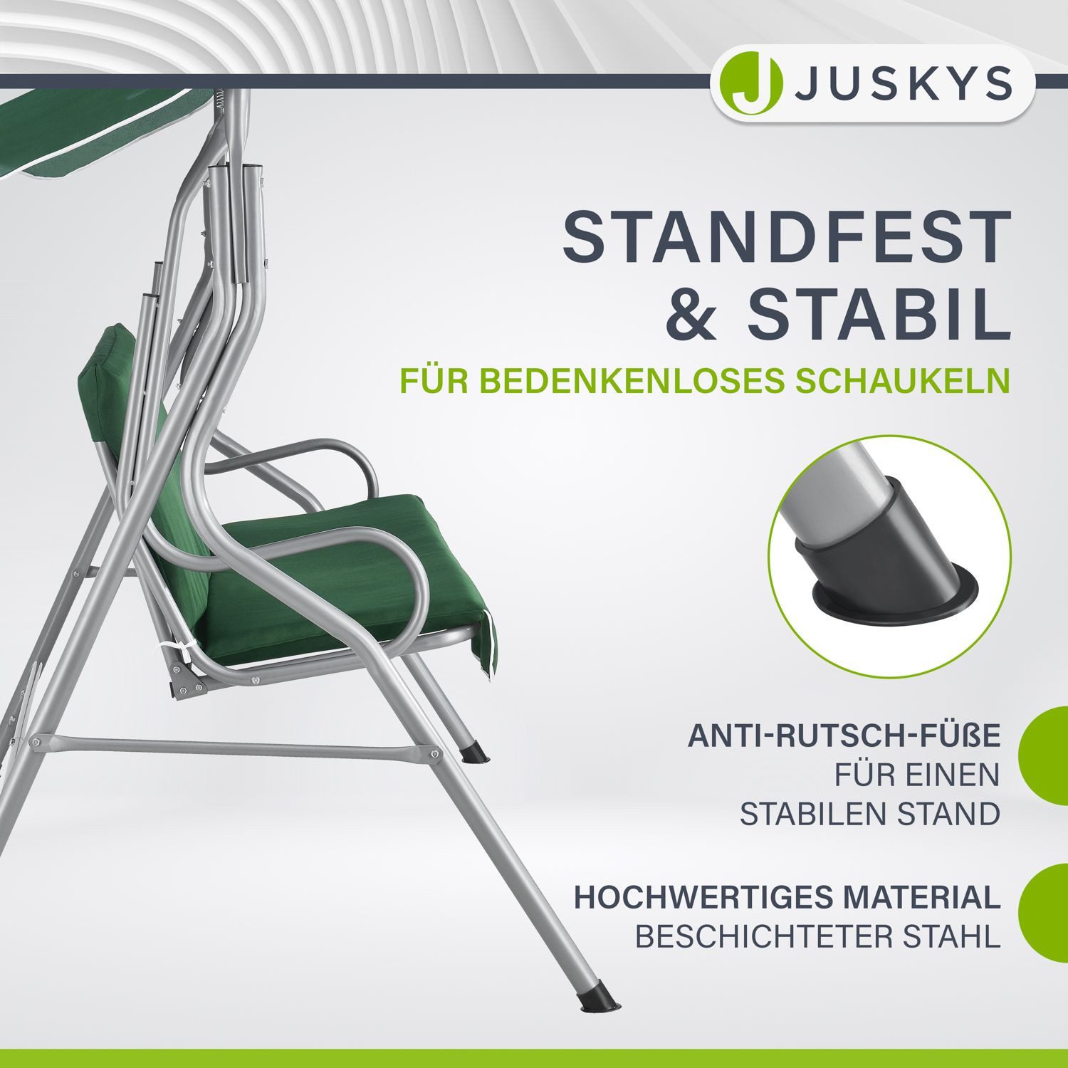 Juskys Hollywoodschaukel Cecina, 3-Sitzer, bis 200 kg, mit Dach und Sitzauflage, für Garten und Terrasse