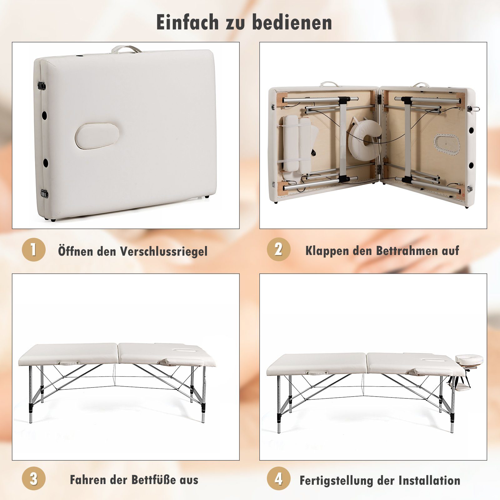 COSTWAY Massageliege, höhenverstellbar, mit abnehmbaren Kopfstützen & Armlehnen