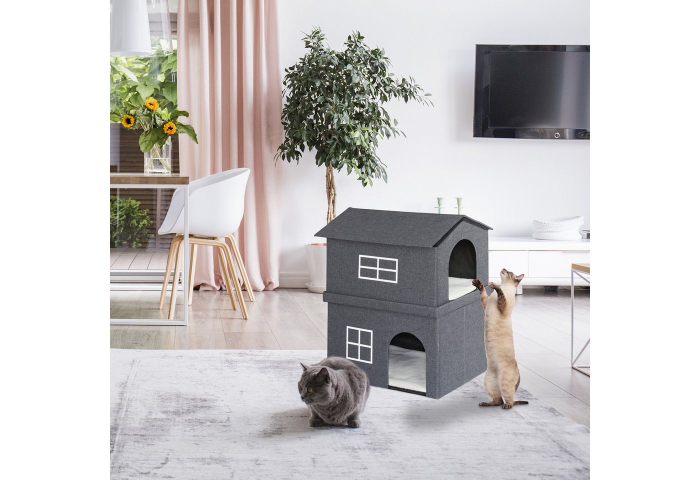 Thumbnail - relaxdays Katzenzelt Katzenhaus 2 Etagen für drinnen