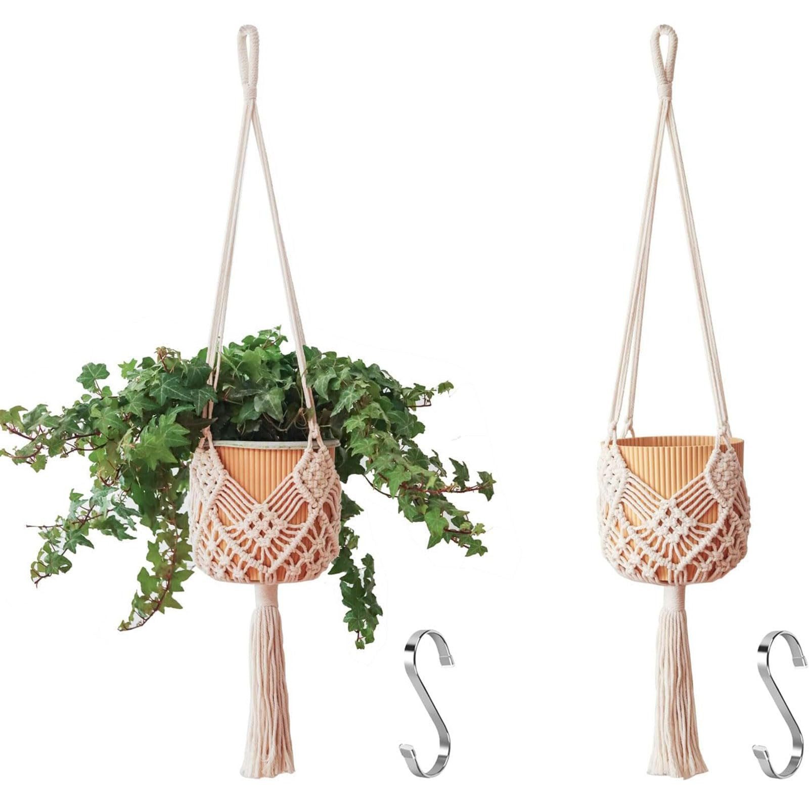 FOUORTUNATE-BEE Blumenampel 2er Set Blumenampel Hängepflanzgefäße mit Mustern (Boho Deko Makramee Hängeampel mit Haken, 2 St., Blumentopf Hängend, Boho Zimmer Deko Aesthetic), Hängepflanzen Topf für Balkon Fenster Deko