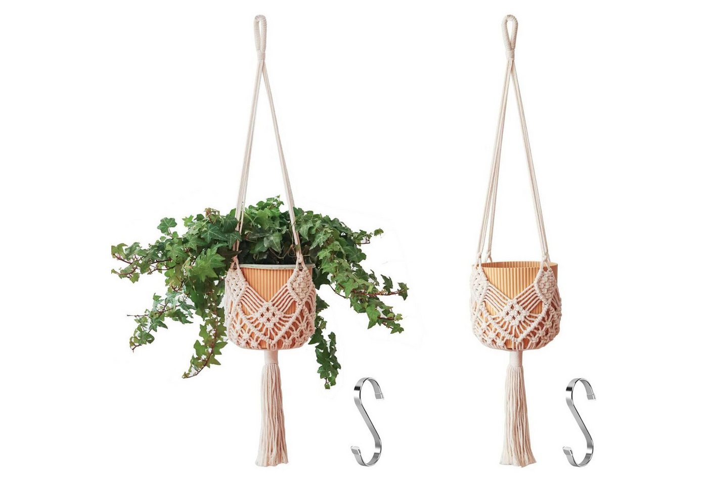 FOUORTUNATE-BEE Blumenampel 2er Set Blumenampel Hängepflanzgefäße mit Mustern (Boho Deko Makramee Hängeampel mit Haken, 2 St., Blumentopf Hängend, Boho Zimmer Deko Aesthetic), Hängepflanzen Topf für Balkon Fenster Deko