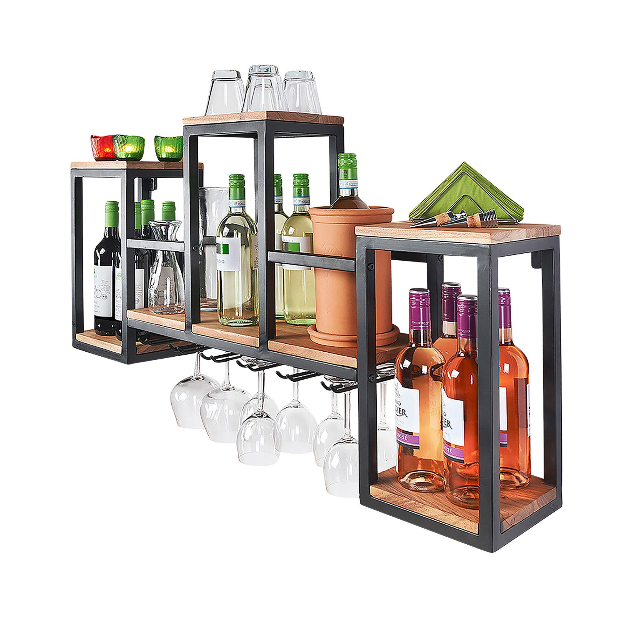 Kobolo Regal Wandregal MERLOT aus Metall und Mangoholz günstig online kaufen