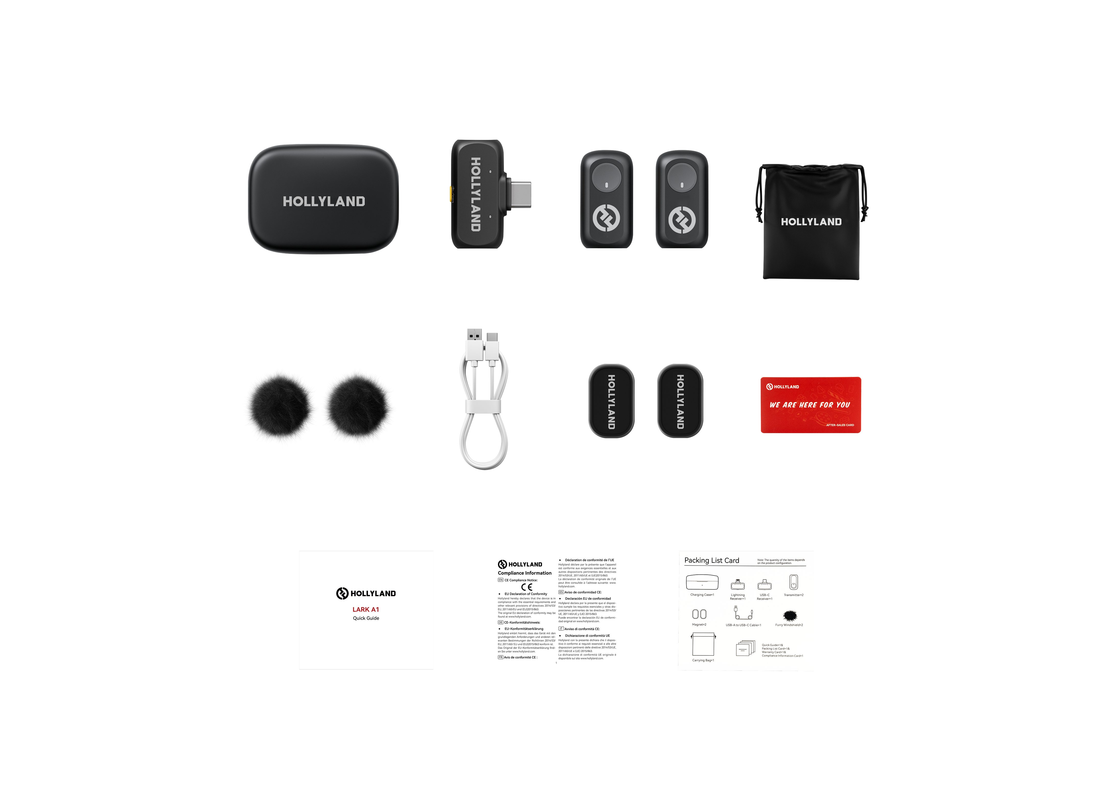 Hollyland Mikrofon LARK A1 kabelloses Mikrofon-System, 48 kHz/24-Bit Audioqualität, 200 m (650 ft) LOS-Reichweite, App-Steuerung