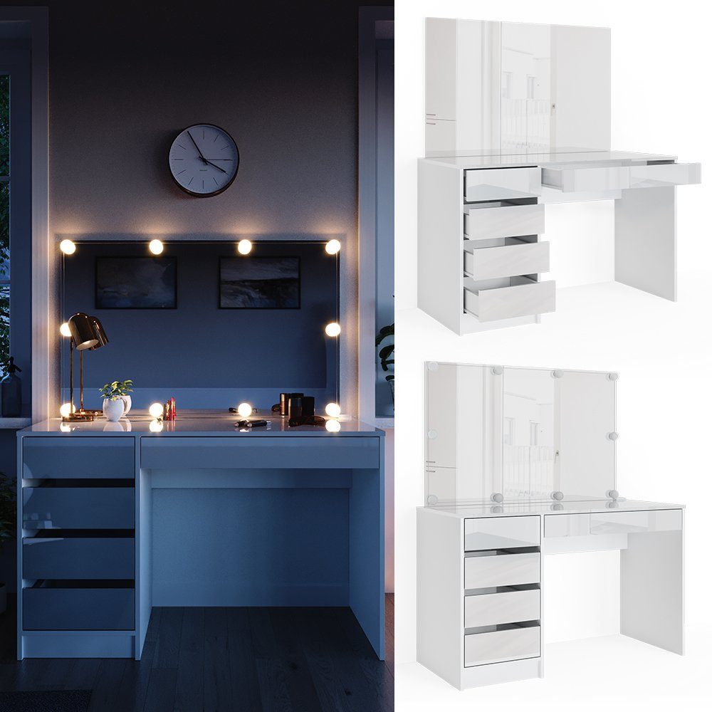 Vicco Schminktisch Sherry, Weiß, 120 cm mit LED Beleuchtung günstig online kaufen