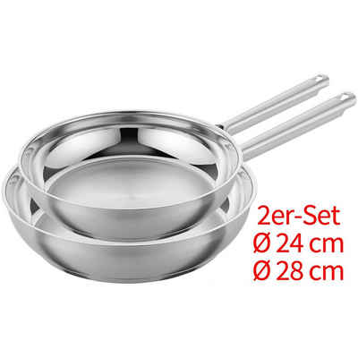 Zwilling Pfannen-Set TrueFlow, Edelstahl (Set, 2-tlg., Ø 24 / 28 cm), Voll Edelstahl Pfannen ohne Antihaftbeschichtung, induktionsgeeignet