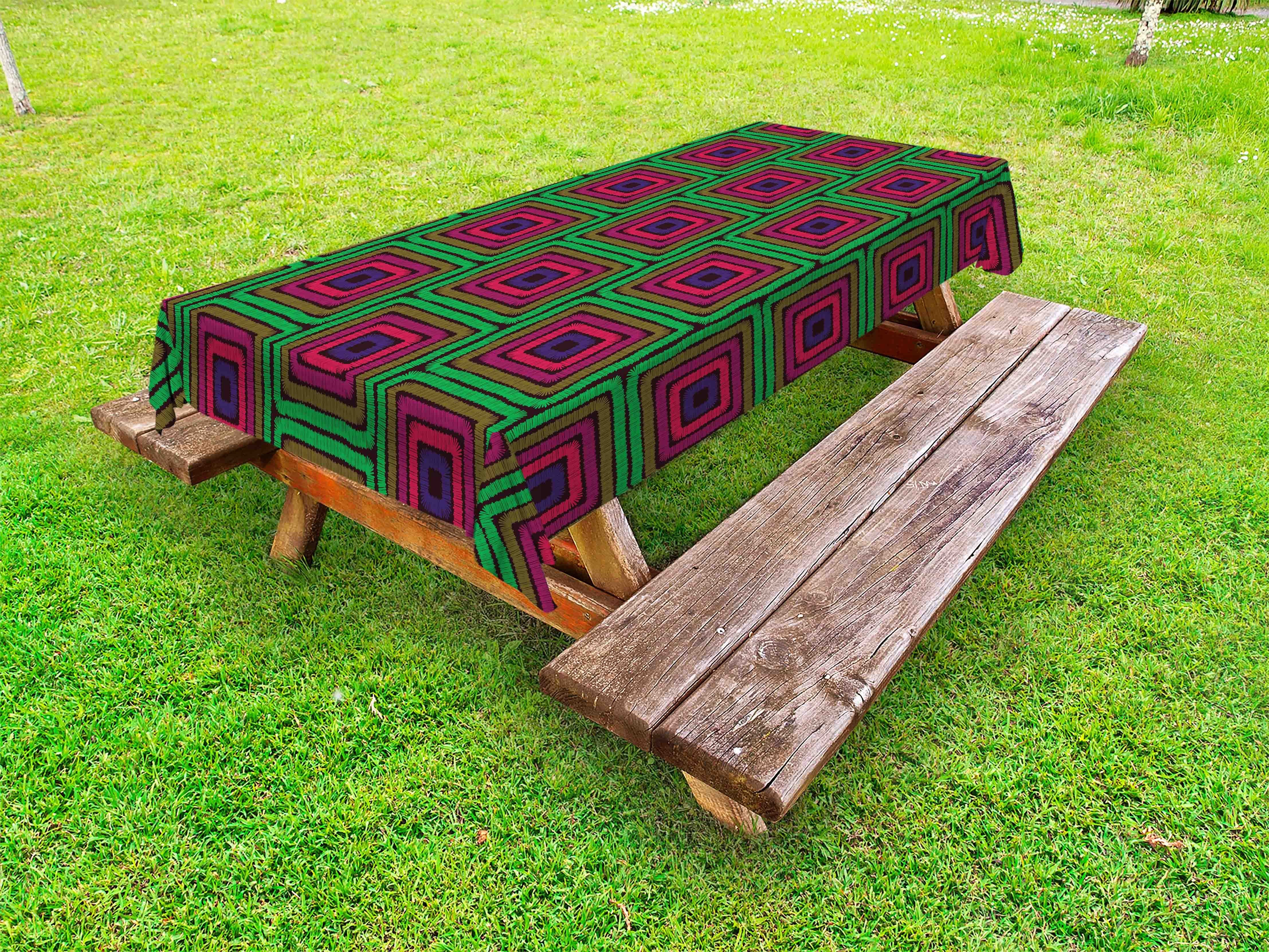 Grün dekorative Picknick-Tischdecke, waschbare Motiv Oriental Folk Geometrische Abakuhaus Tischdecke