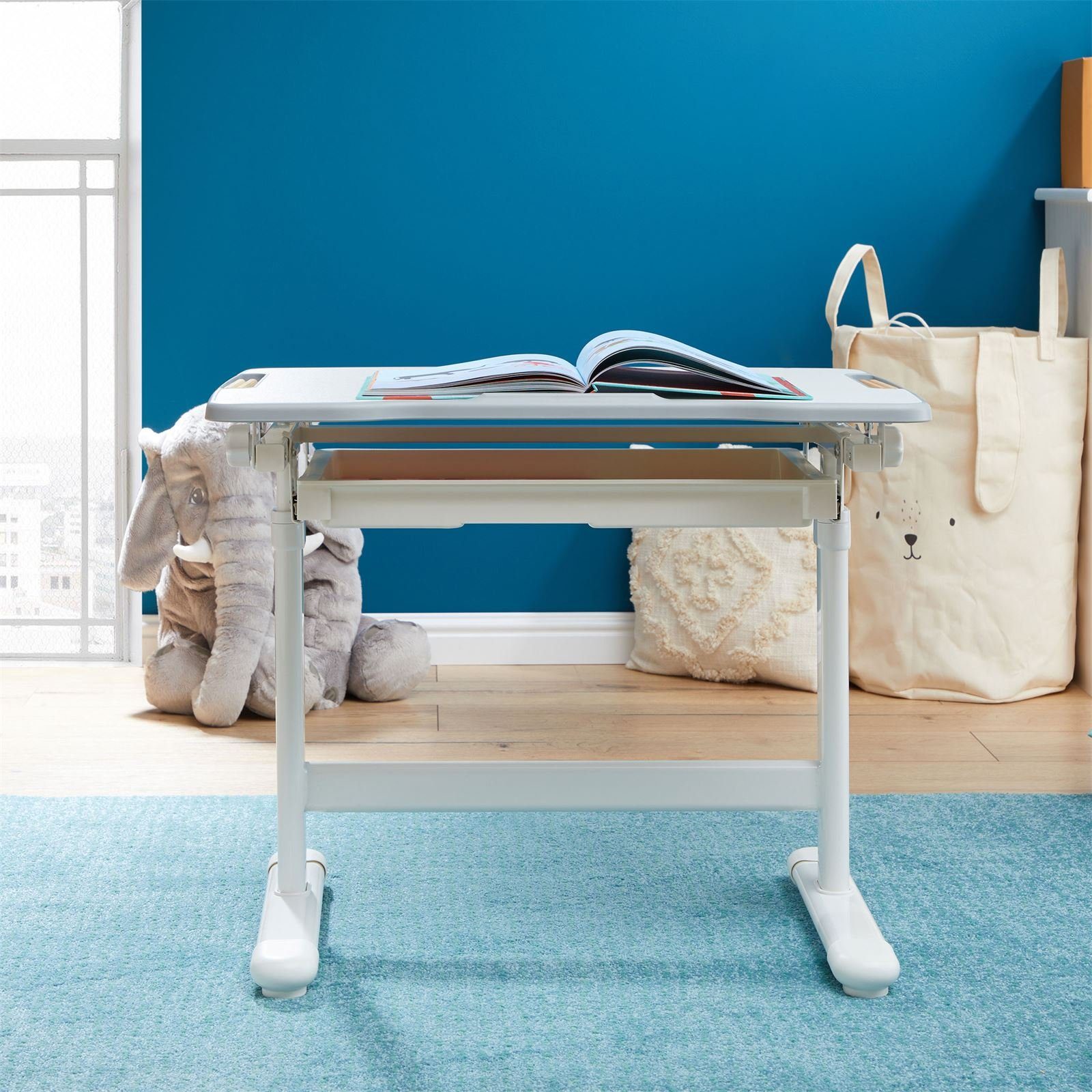 CARO-Möbel Kinderschreibtisch VITA, Kinderschreibtisch weiß Schreibtisch Schu mit neigbar weiß/weiß höhenverstellbar
