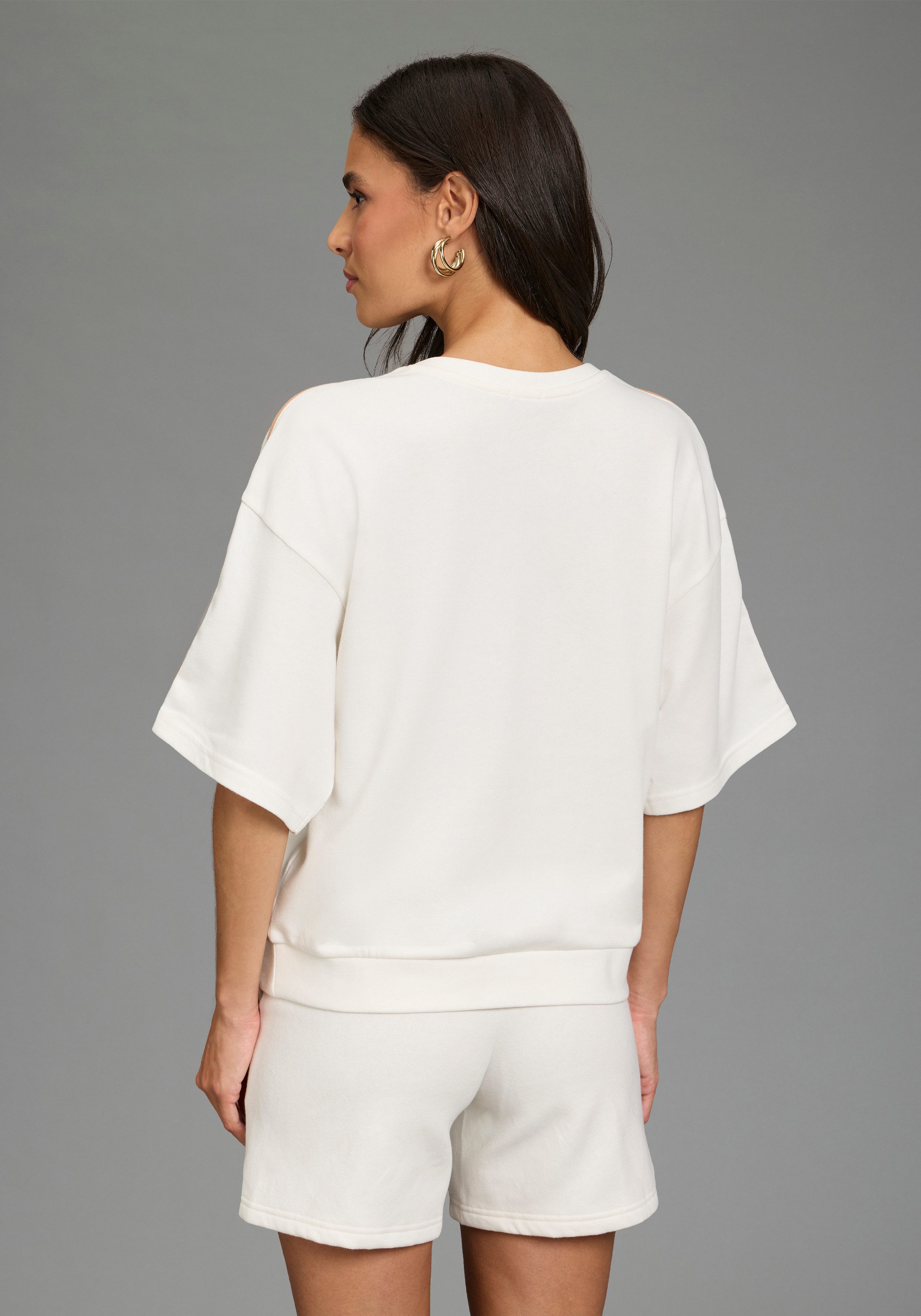Laura Scott Sweater casual Stil, mit V-Ausschnitt, mit Farbeinsatz, halbarm