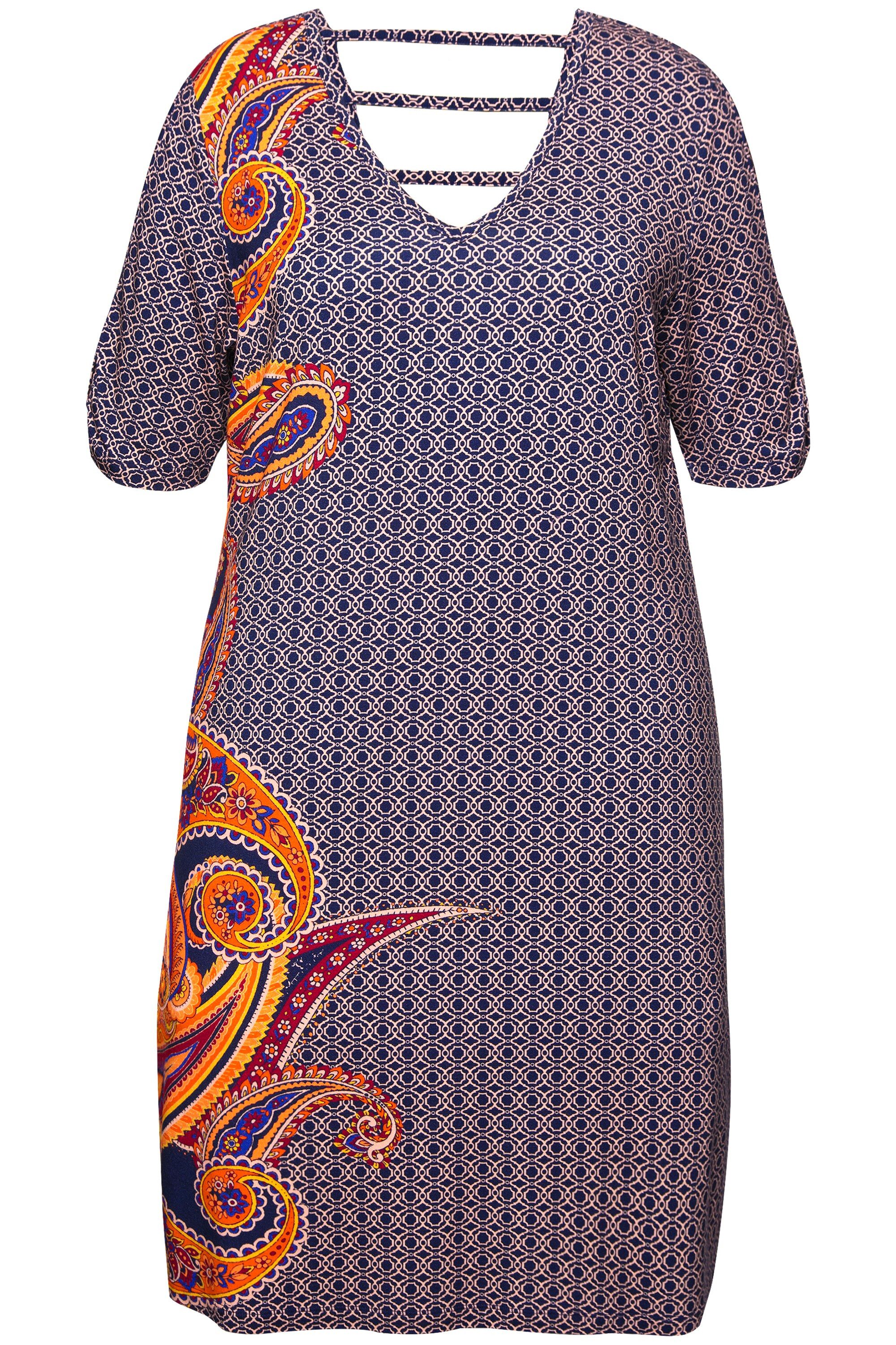 Ulla Popken Midikleid Strandkleid Paisley A-Linie V-Ausschnitt Halbarm günstig online kaufen