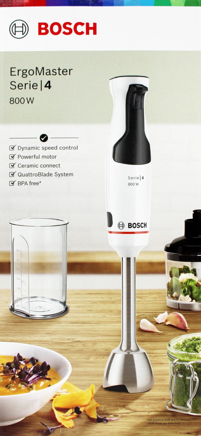 BOSCH Stabmixer Bosch MSM4W420 Serie4 ErgoMaster Stabmixer-Set 800W weiß,dunkelgrau