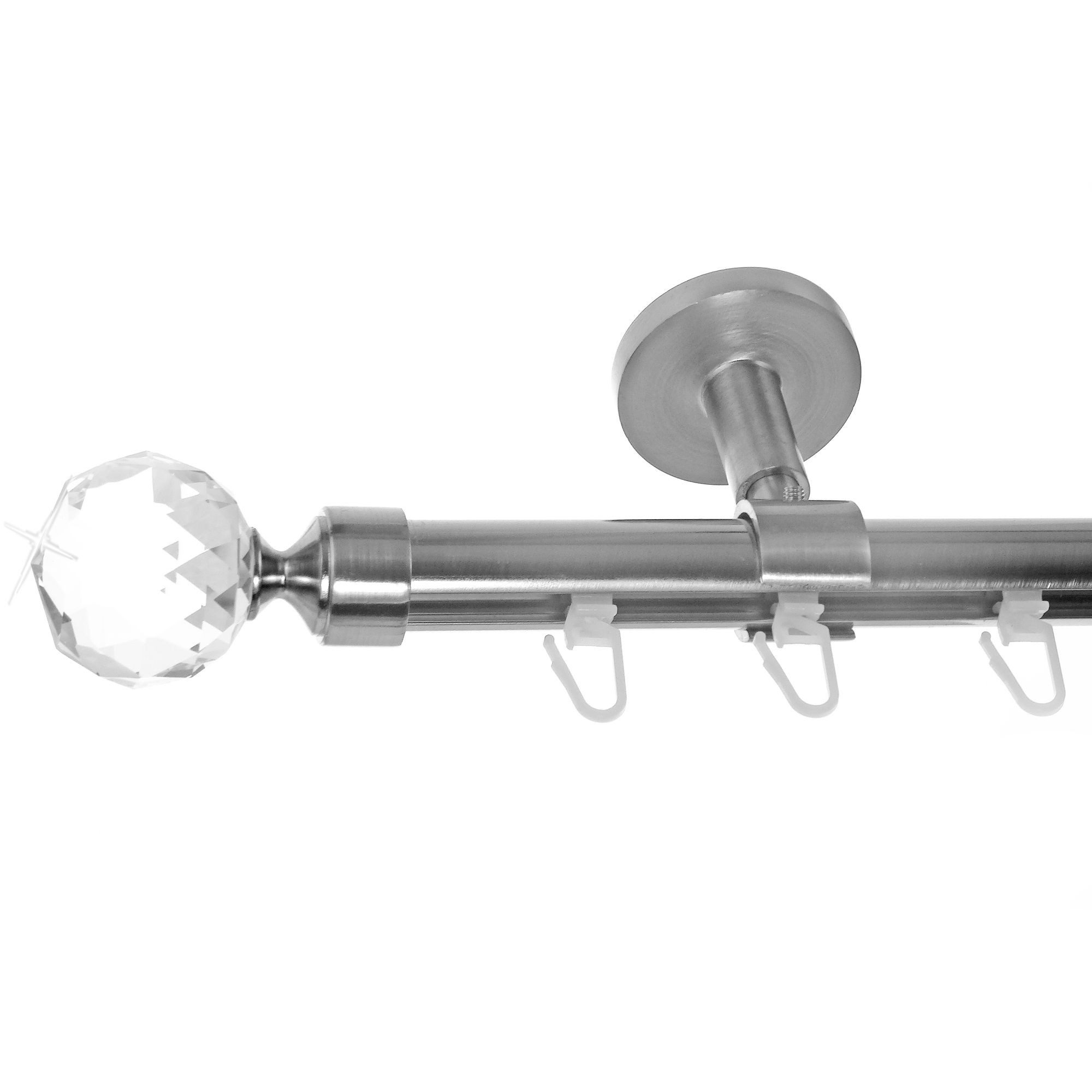 BASIT Gardinenstange Innenlauf Edelstahloptik 20mm mit Deckenträgern 160 cm E87, Ø 20 mm, 1-läufig, verschraubt, Aluminium, D30 160 cm E87 Kristall Kugel