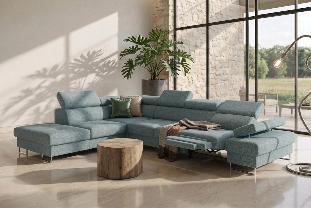 Friderik-EU Ecksofa GALAXY RELAX mit Schlaffunktion, Bettkasten, 225×350 cm, Relaxfunktion, verstellbaren Kopfstützen & Armlehne, Made in Europe