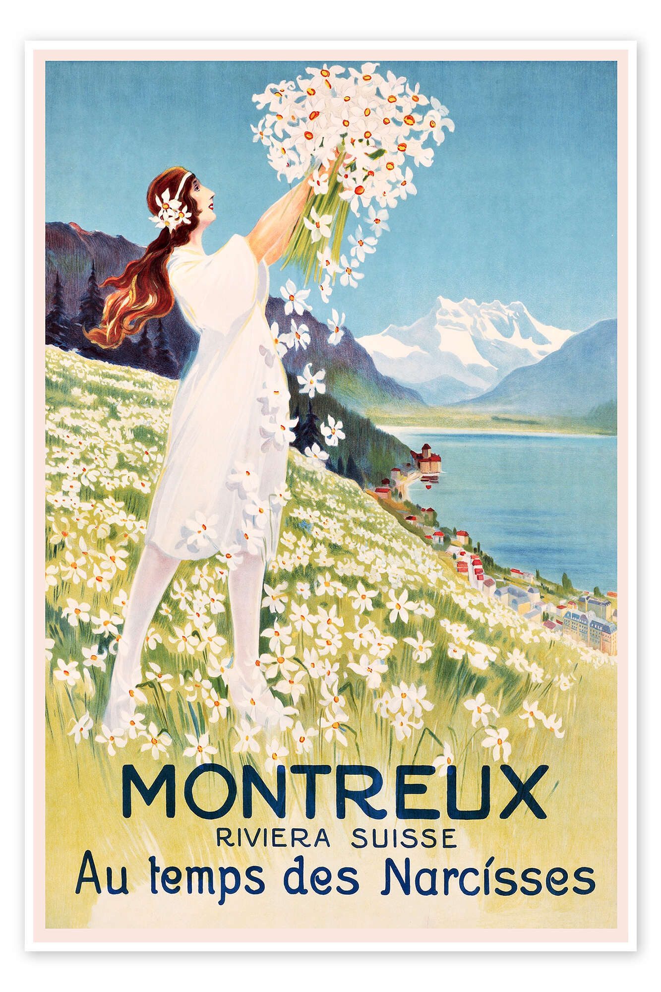 Posterlounge Wandbild Montreux (französisch), Vintage Travel Collection, erhältlich als Poster, Leinwandbild, Wandsticker oder Acrylglasbild