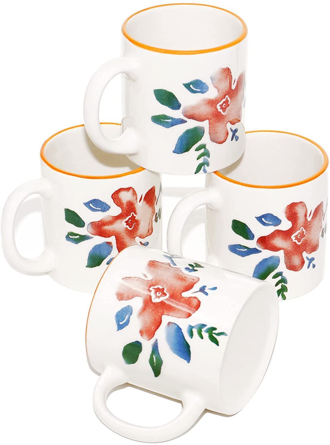 Lashuma Tasse Blütenfest, 4-tlg., Keramik, 4er Becher Set für Kaffee - Milch, Teetassen groß 300 ml