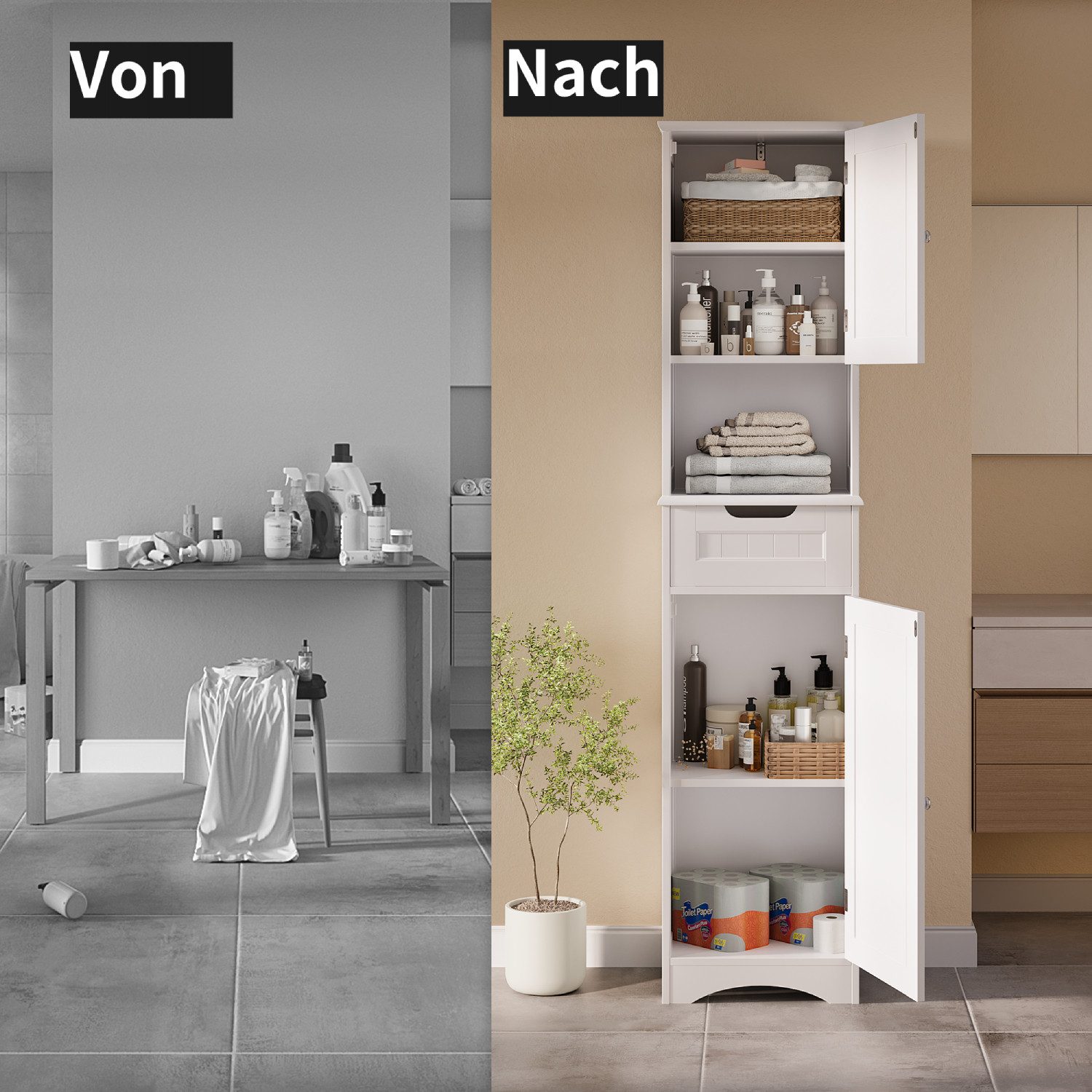 Bealife Hochschrank 170/170.6cm,Badezimmerschrank Hochschrank, mit verstell günstig online kaufen
