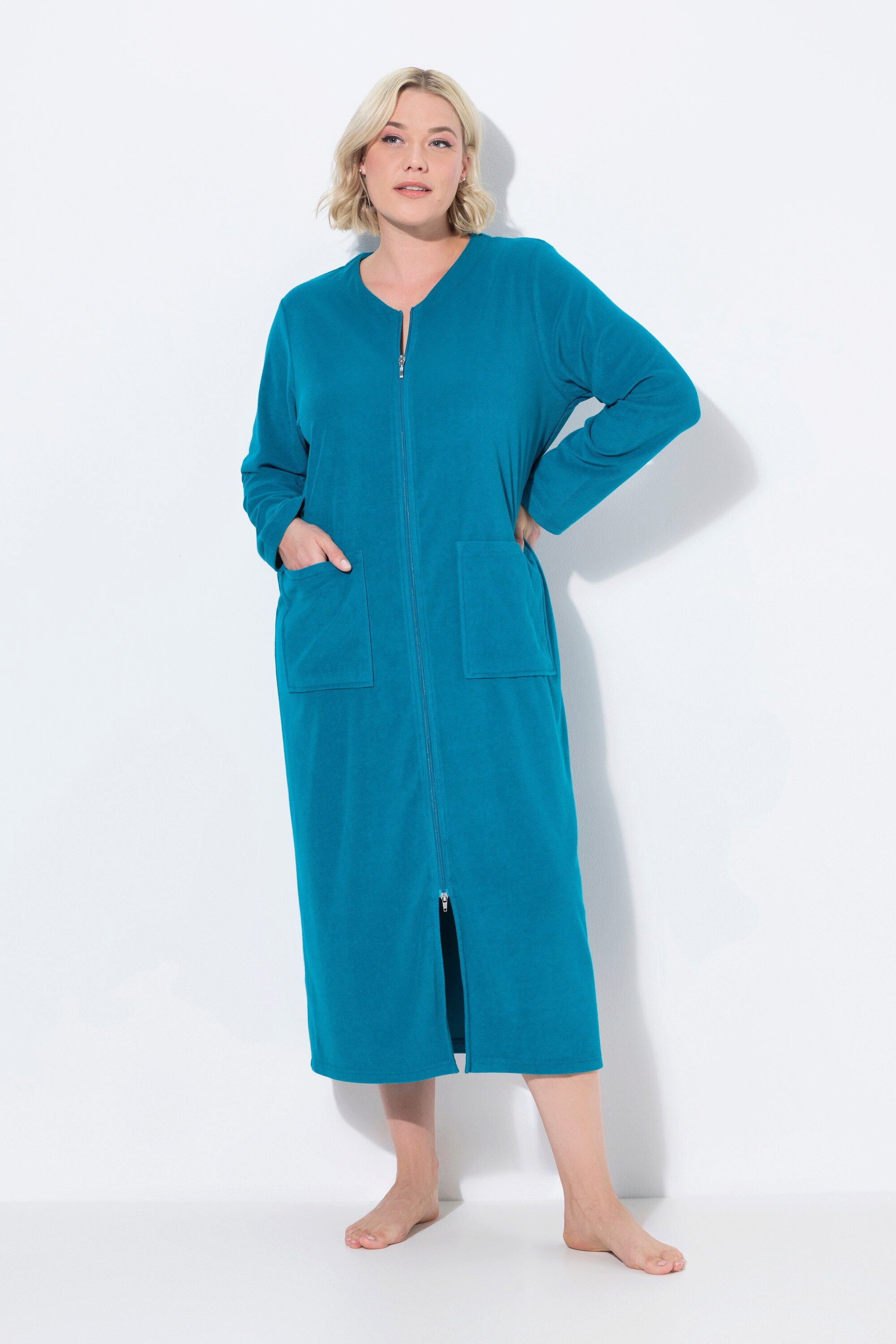 Ulla Popken Bademantel Bademantel 2-Wege-Zipper Frottee günstig online kaufen