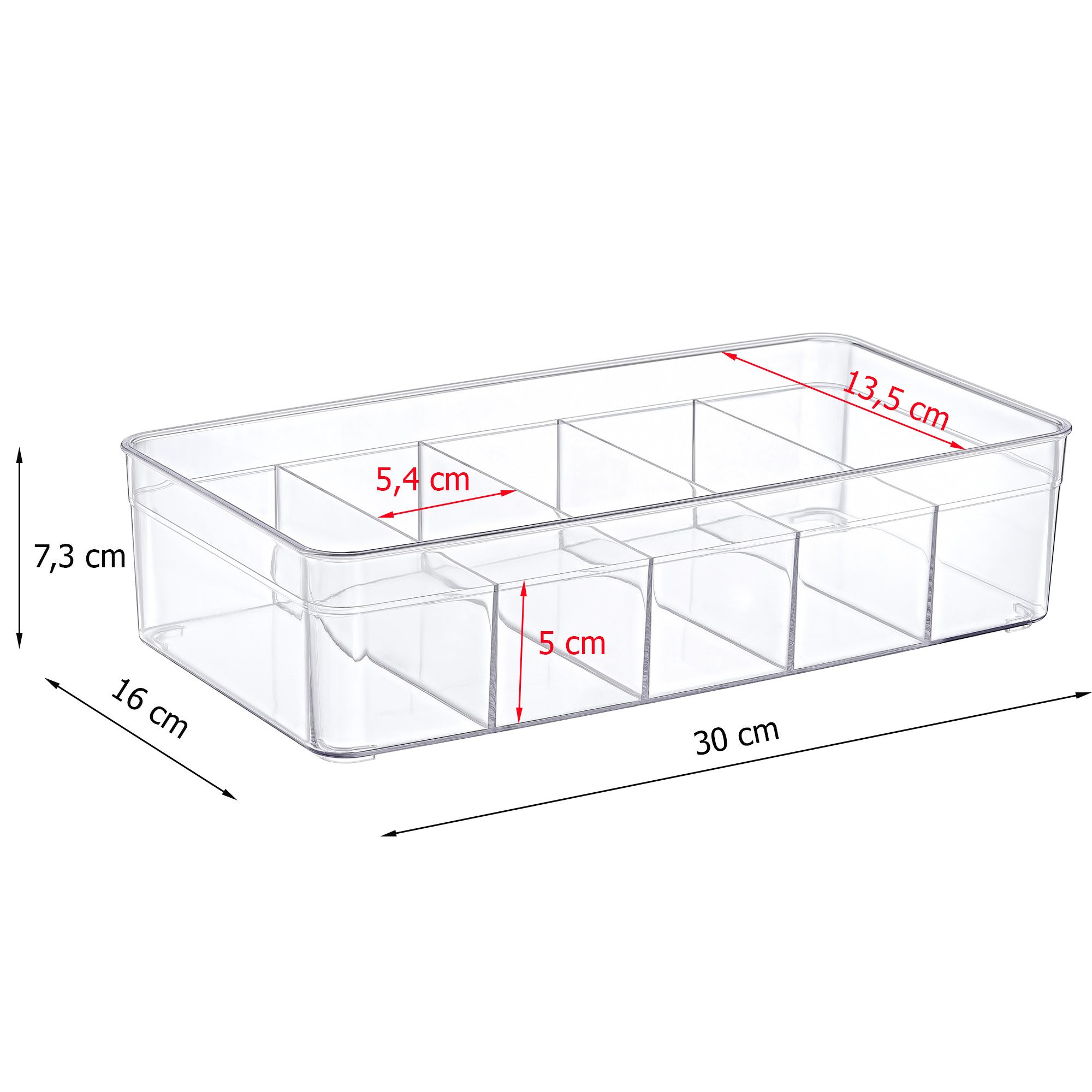 ogoPLUS Aufbewahrungssystem 2 Stück 5 Fächer Kühlschrank Organizer Größe M, Kunststoff BPA-Frei, (Lebensmittel aufbewahrungsbox, Stauraum für Schränke, Regale, Spülbecken, Kosmetik, Büromaterial, Gewürze, Snacks, Teebeutel), Transparent, stapelbar, für Kühlschrank, Bad & Vorratskammer