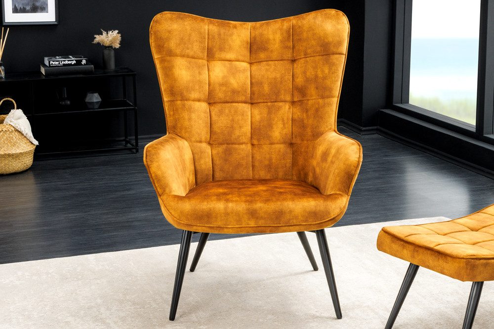 riess-ambiente Sessel SCANDINAVIA senfgelb / schwarz (Einzelartikel, 1-St), Wohnzimmer · Samt · Metall · mit Armlehnen · Scandinavian Design – Bild 2 von 5