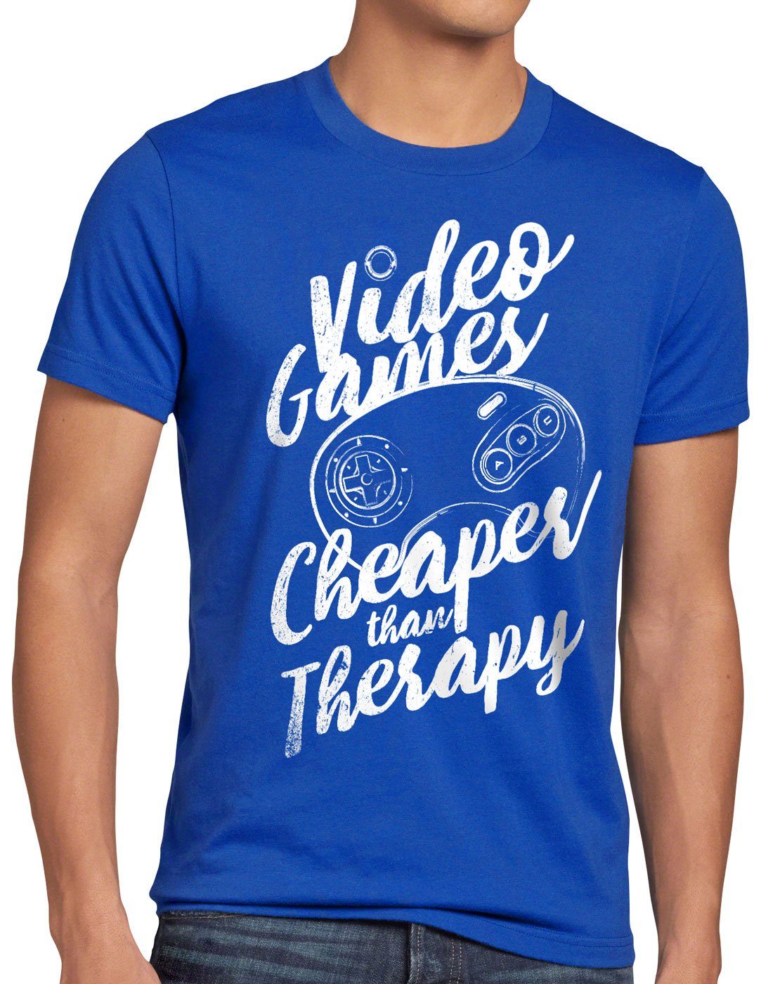 Therapy retro Herren classic Print-Shirt sonic drive T-Shirt konsole gamer style3 Game Video blau