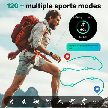 Diyarts Smartwatch (4,5 cm/1,8 Zoll) Damen Herren Fitness Tracker, HD Touchscreen Fitnessuhr, Schlafmonitor Pulsuhr 120+ Sportmodi