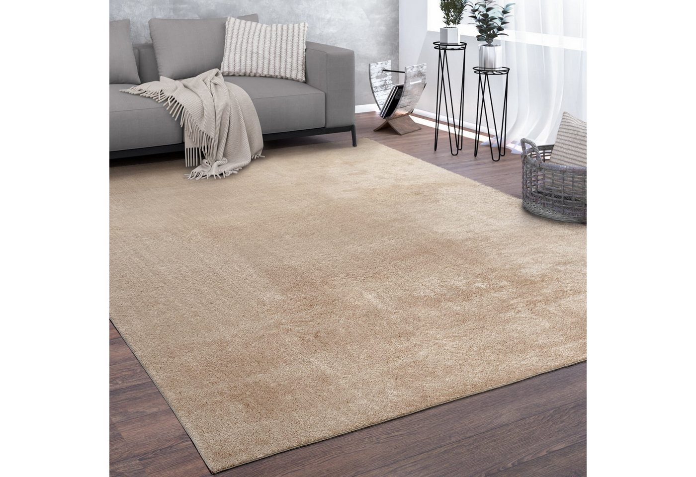 KADIMA DESIGN Teppich waschbar Unifarben Wohnzimmer schmutzabweisend Teppich Kurzflor, Rechteckig, Höhe: 14 mm, Florhöhe: 10 mm, 100% Polyester, Rechteckig, 60x100cm, Beige