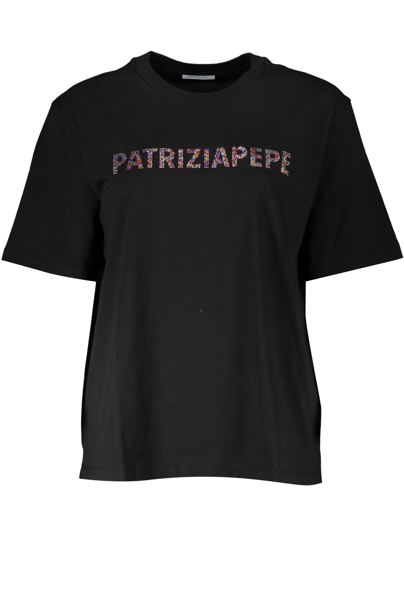 Patrizia Pepe T-Shirt Schwarzes Damen T-Shirt: Kurzarm, Rundhals, Strass