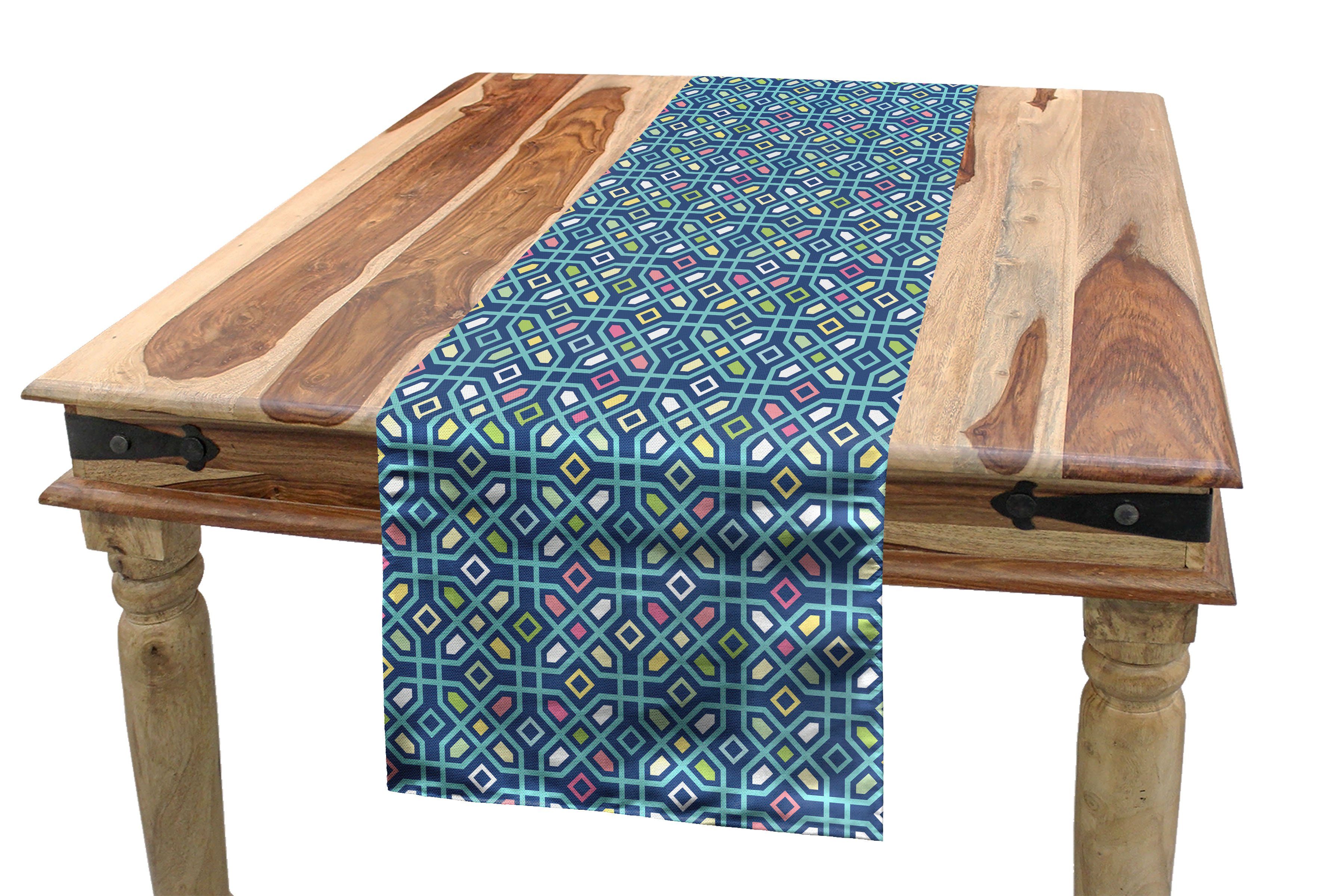 Abstrakt Dekorativer Tischläufer Tischläufer, Tribal-Mosaik-Fliesen Esszimmer Rechteckiger Küche Abakuhaus