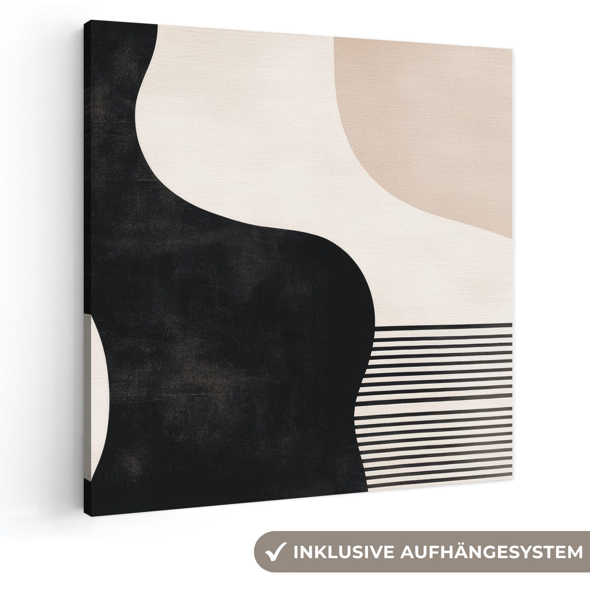 OneMillionCanvasses® Leinwandbild Abstrakt - Japandi - Beige - Modern, Fotodruck (1 St), Leinwandbild, Wandbilder Schlafzimmer 90x90 cm