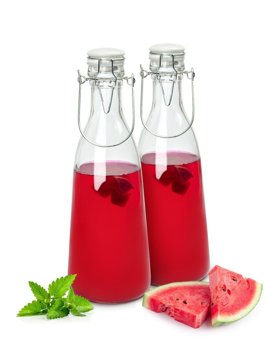 Sendez Trinkflasche 2er Set Glasflasche mit Bügelverschluss und Griff 1000ml Saftflasche