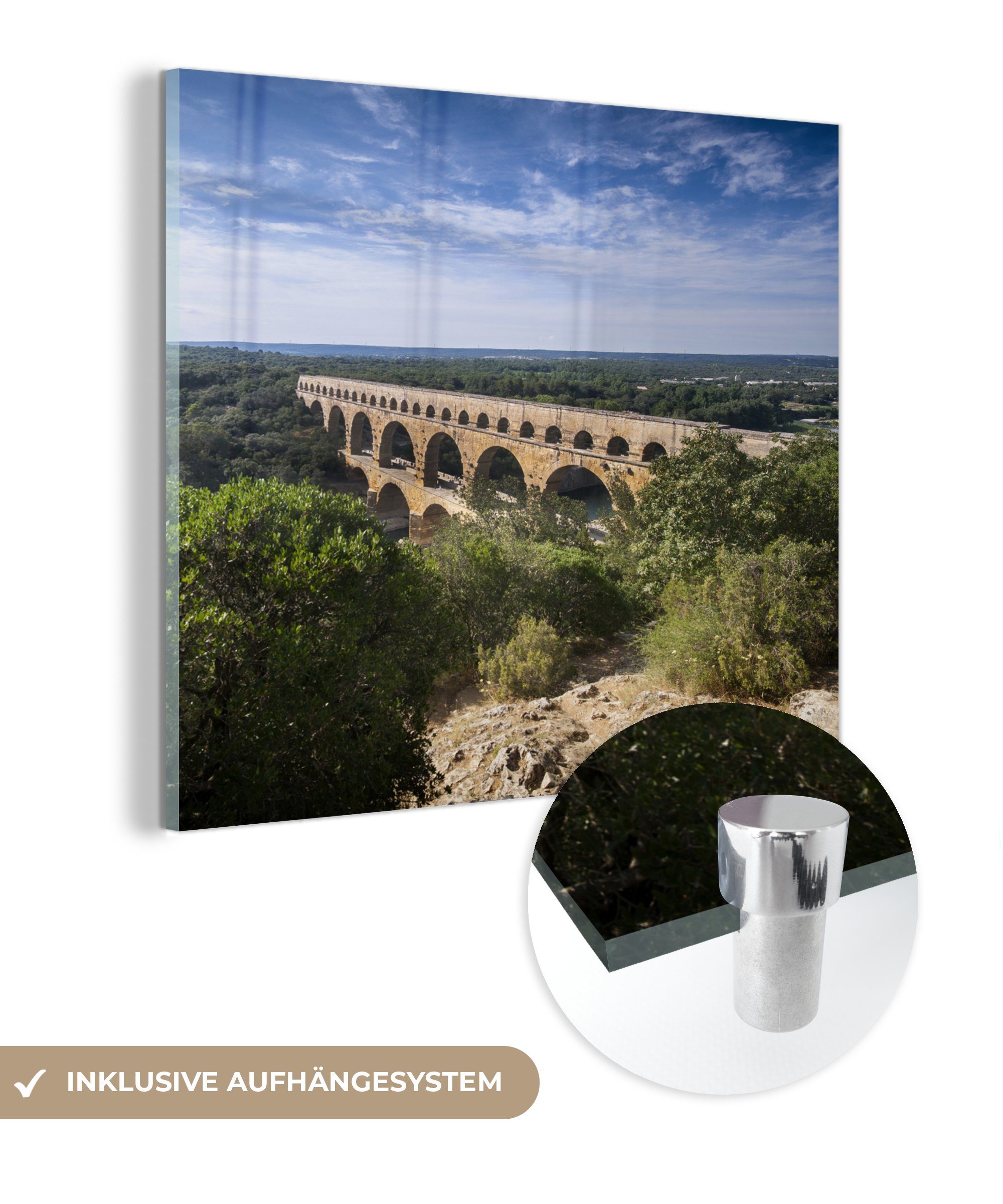 MuchoWow Acrylglasbild Pont du einem Foto Glas auf Bilder Wanddekoration St), (1 - Wandbild in Gard Frankreich - Glasbilder auf aus, Berg - Glas von