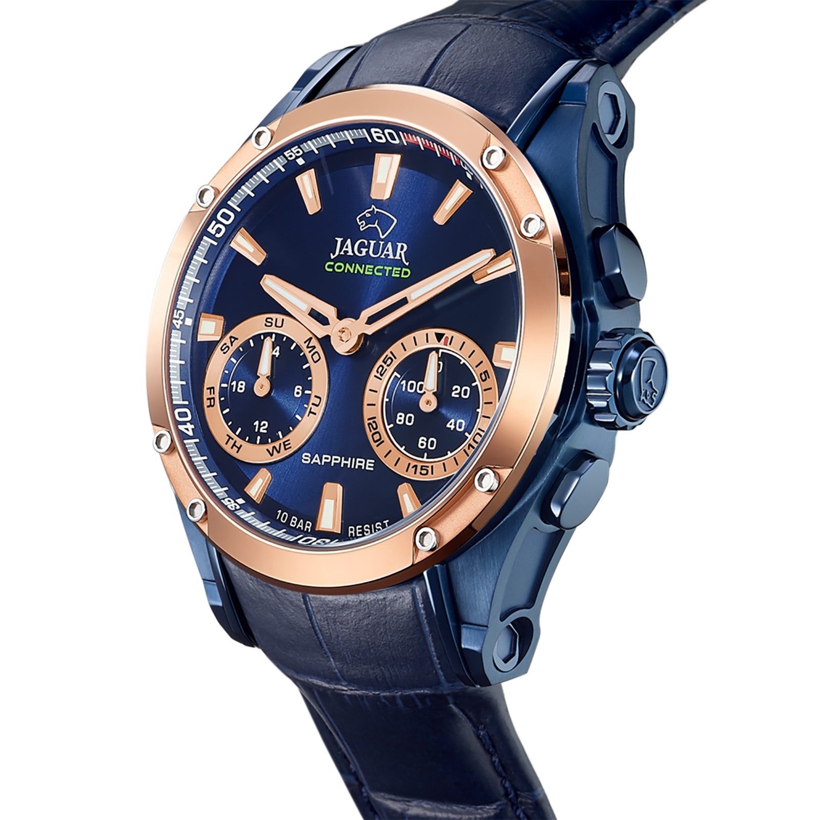 JAGUAR Multifunktionsuhr Jaguar Herrenuhr Leder blau Jaguar, (Multifunktionsuhr), Herren Armbanduhr rund, Lederarmband blau