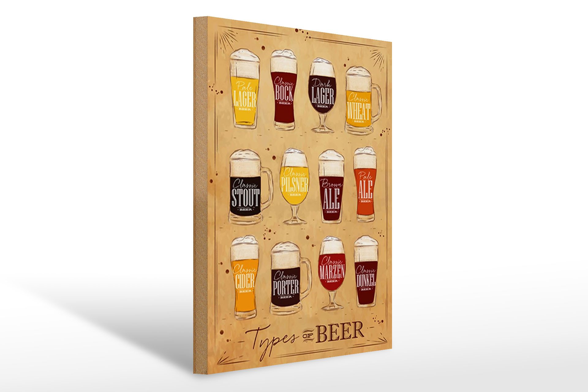 Holzbild Spruch 30x40cm Types of Beer Bier Sorten
