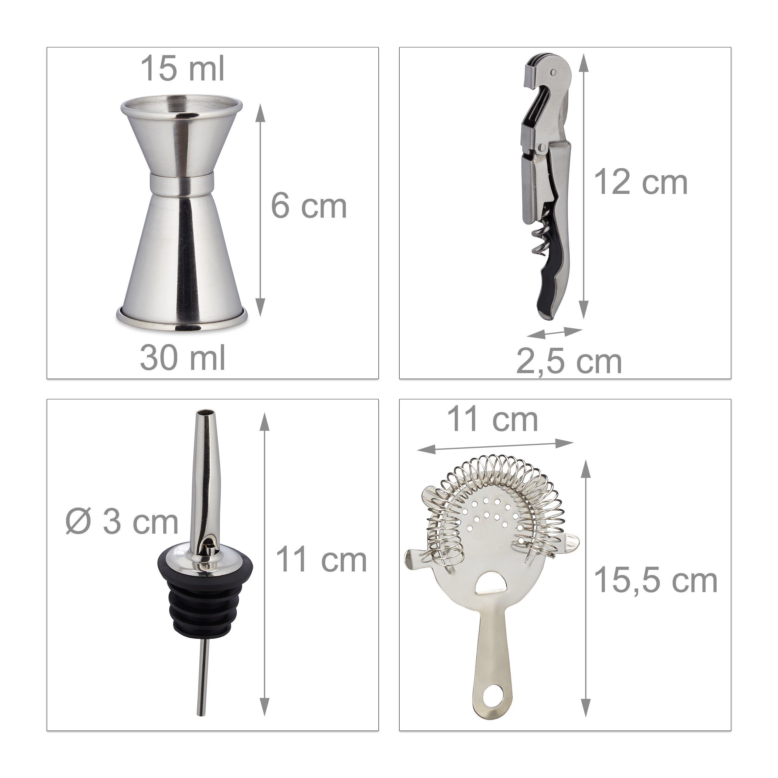 relaxdays Cocktail Shaker Cocktail Set 11-teilig Edelstahl, Bambus, (11-tlg) – Bild 5 von 5
